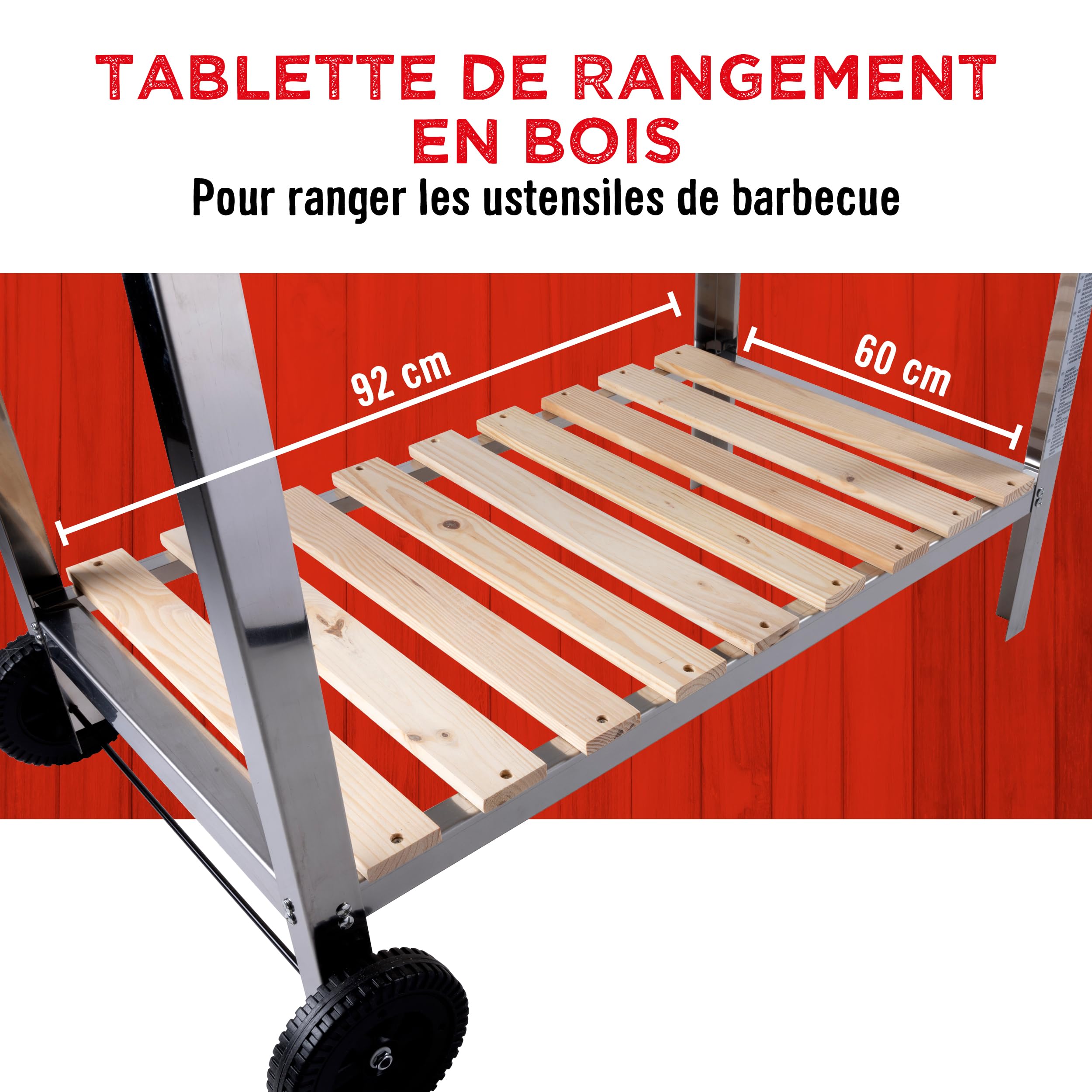 BBQ Collection Barbecue à Charbon de Bois Grande Taille - Grille avec Roues - Barbecue Bois 2 Grilles - 98 x 56 x 85 cm - Fumoir Jardin