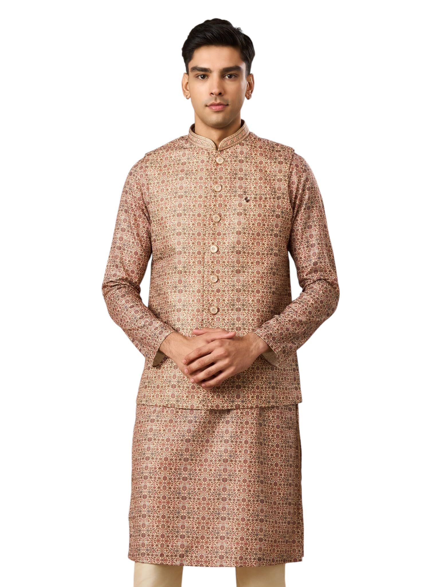 manyavar Men's Blended Self-Textured Waist-Length Nehru Jacket (1pc)-picture-30