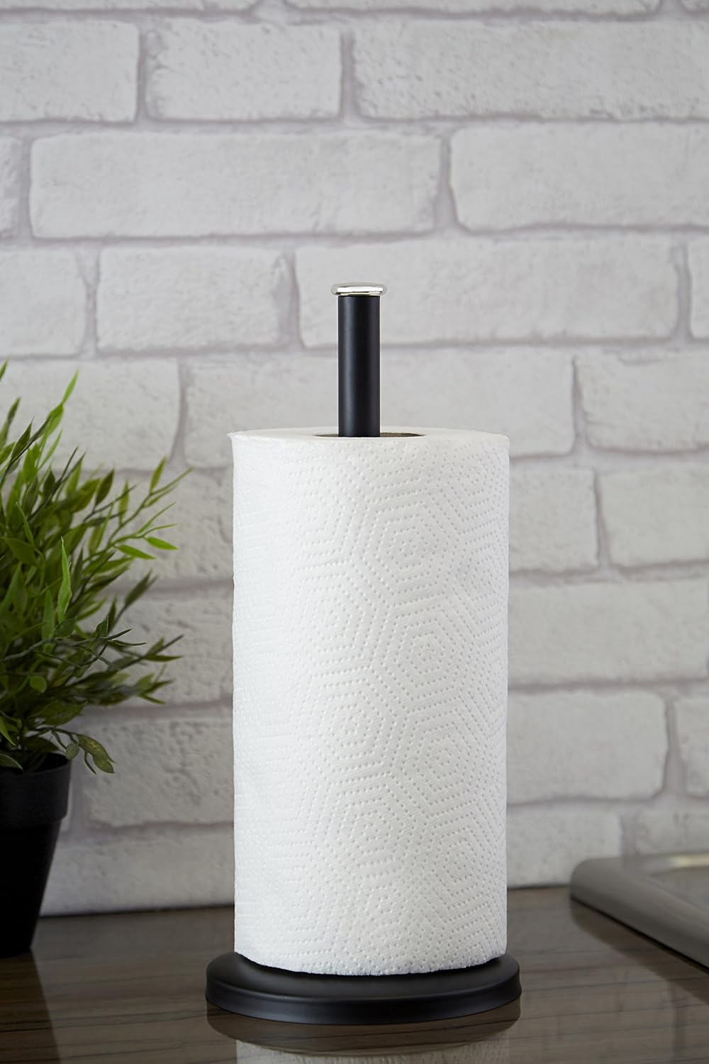 Premier Housewares Black Brushed Sleek Kitchen Roll Holder Free Standing Vertical Paper Towel Stand Stainless Steel with Base 31 x 14 x 14