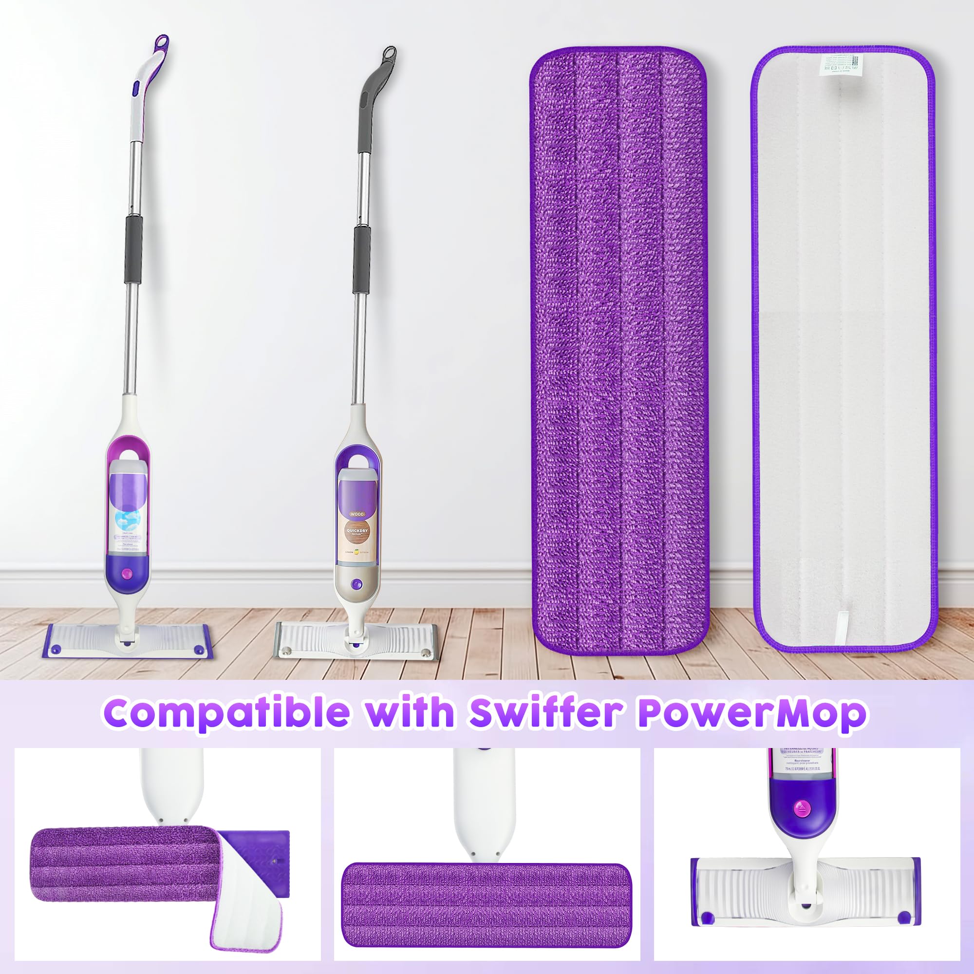 Paquete de 18 almohadillas reutilizables compatibles con Swiffer PowerMop, almohadillas de microfibra lavables a máquina, duraderas y altamente absorbentes, adecuadas para todo tipo de suelos