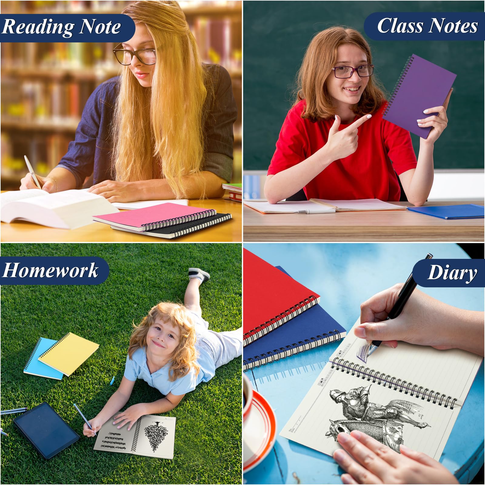 Leelosp Paquete de 12 cuadernos de viaje con rayas en espiral A5 de 5.5 x 8.3 pulgadas, notas coloridas, 60 hojas/120 páginas, notas rayadas universitarias para estudiantes, oficina, negocios