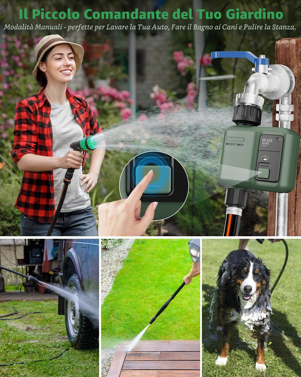 Sistema di Irrigazione Intelligente RF433 e WIFI Automatica 1 Vie Timer Irrigazione a Batteria da Esterno per Giardino Prato Orto