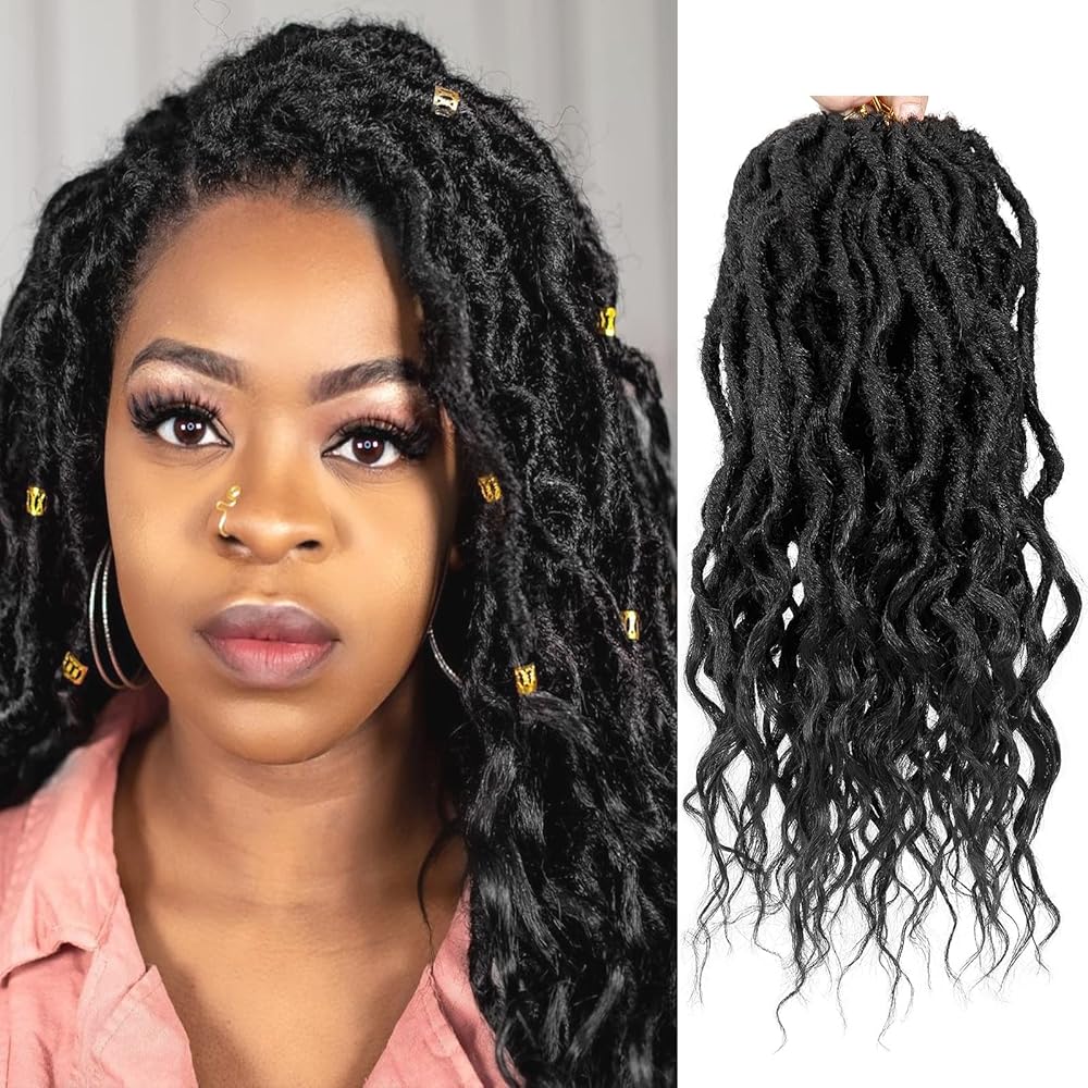 BEkjdiof Faux Locs Crochet Hair Pre-looped Short 6Packs 16Inch Goddess Locs Crochet Hair, Soft Curly Ends Dreadlocks Faux Crochet Locs Synthetic Braids Extensions 72strands(16\'\', 1B)
