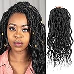 BEkjdiof Faux Locs Crochet Hair Pre-looped Short 6Packs 16Inch Goddess Locs Crochet Hair, Soft Curly Ends Dreadlocks Faux Crochet Locs Synthetic Braids Extensions 72strands(16\'\', 1B)