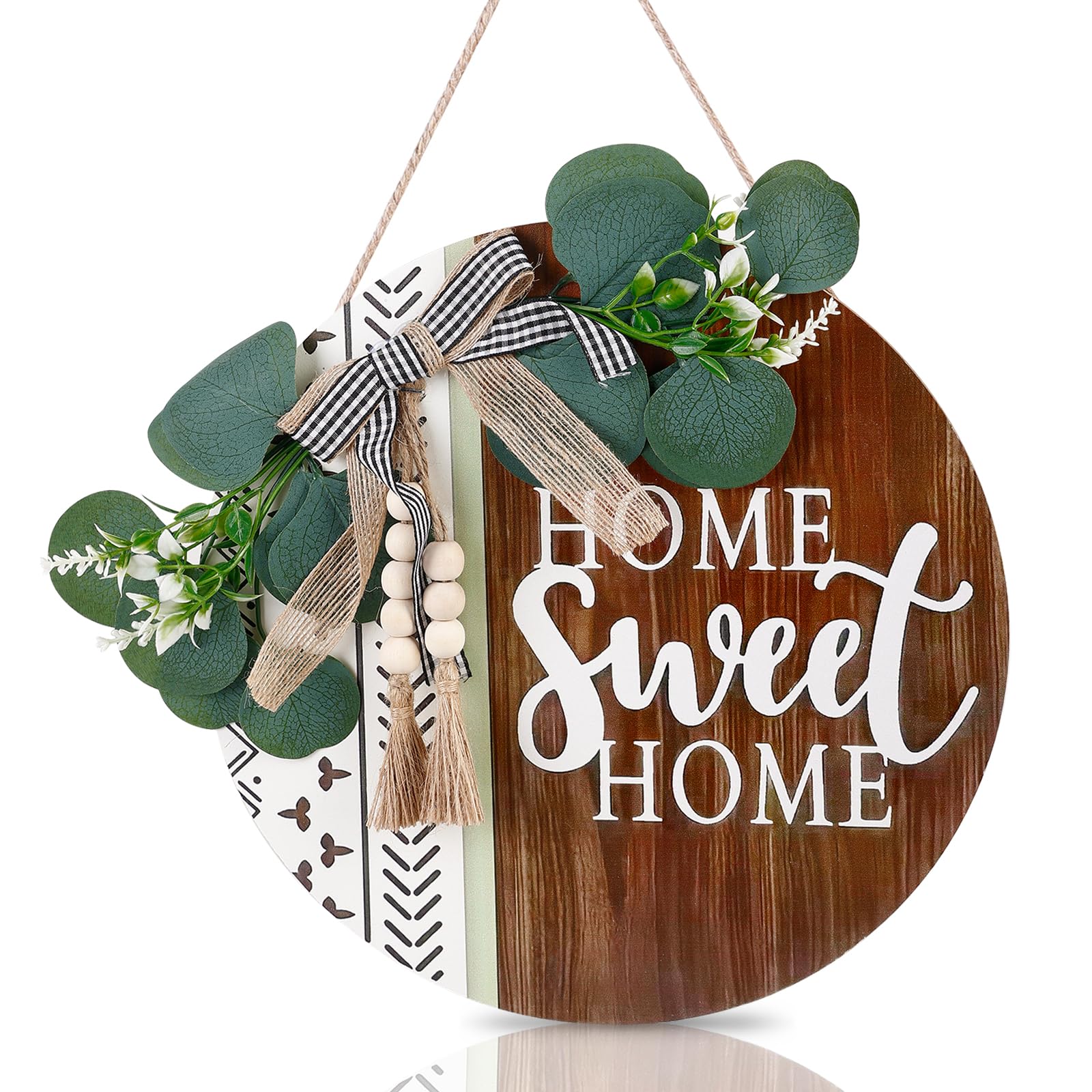 Plaque De Bienvenue Bois Couronne De Porte Bohème 3D - Plaque « Home Sweet Home » Avec Feuilles - Décoration D'entrée En Bois 29x29 Cm Décoration D'entrée Bois