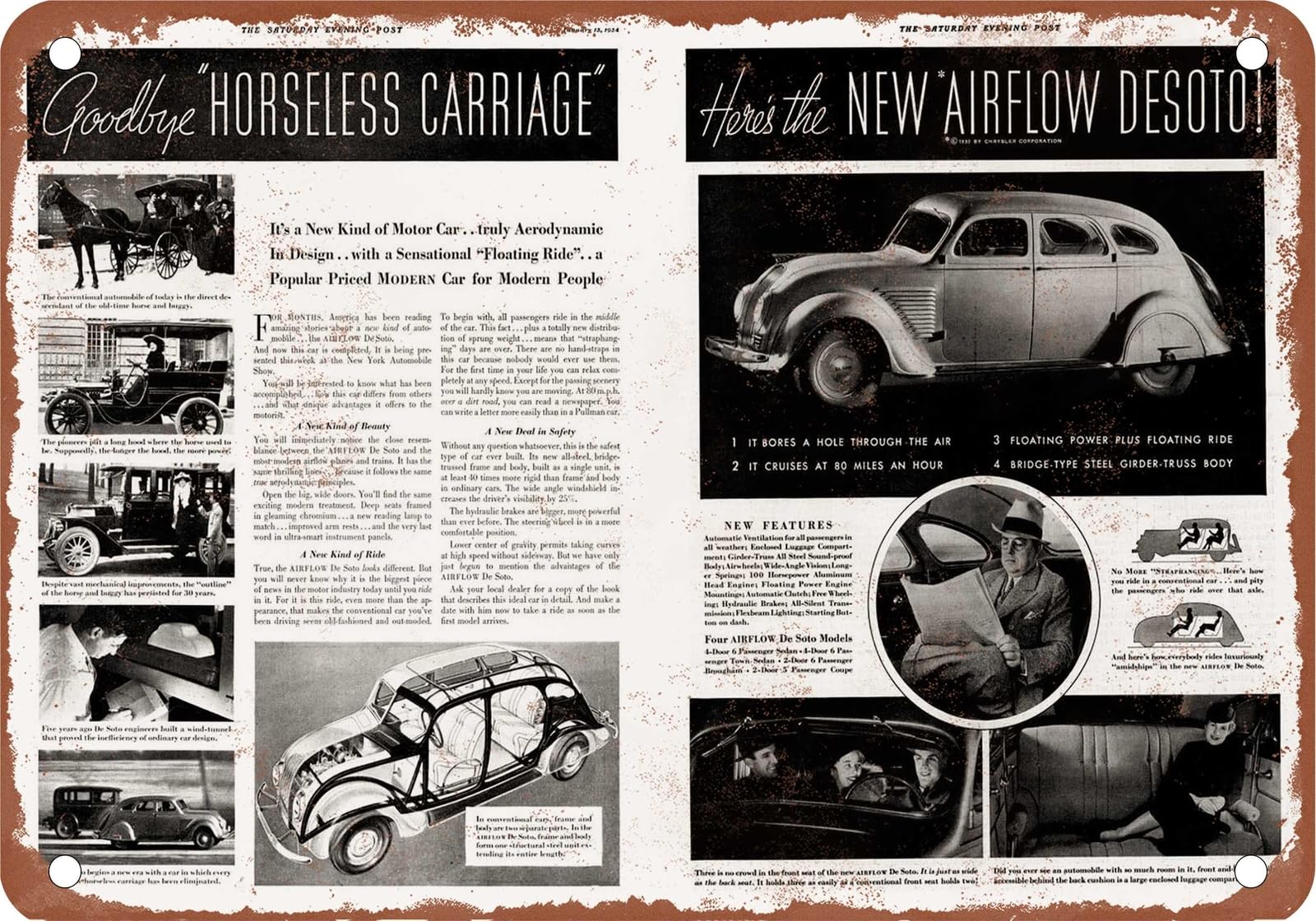METAL SIGN - 1934 DeSoto Vintage Ad 02 - Old Retro Rusty Look home decor