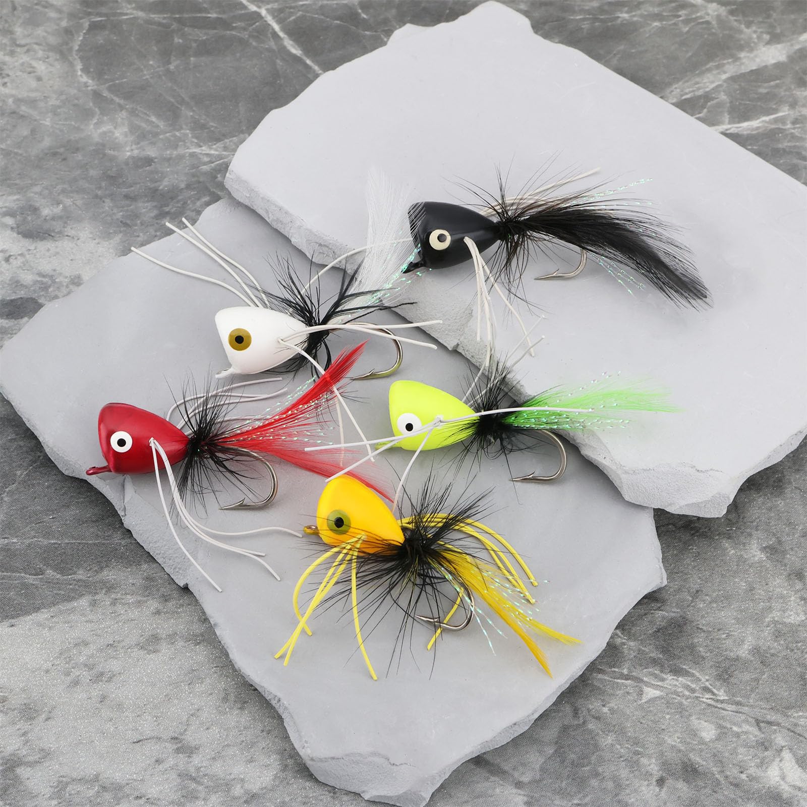 EMSea 10PCS Poppers para Pesca con Mosca Moscas Espuma para Pesca con Mosca Tamaño 6 Blanco Negro Rojo Amarillo Y Naranja; Señuelos Superficie para Lubina Pez Luna Trucha Y Pez Pan