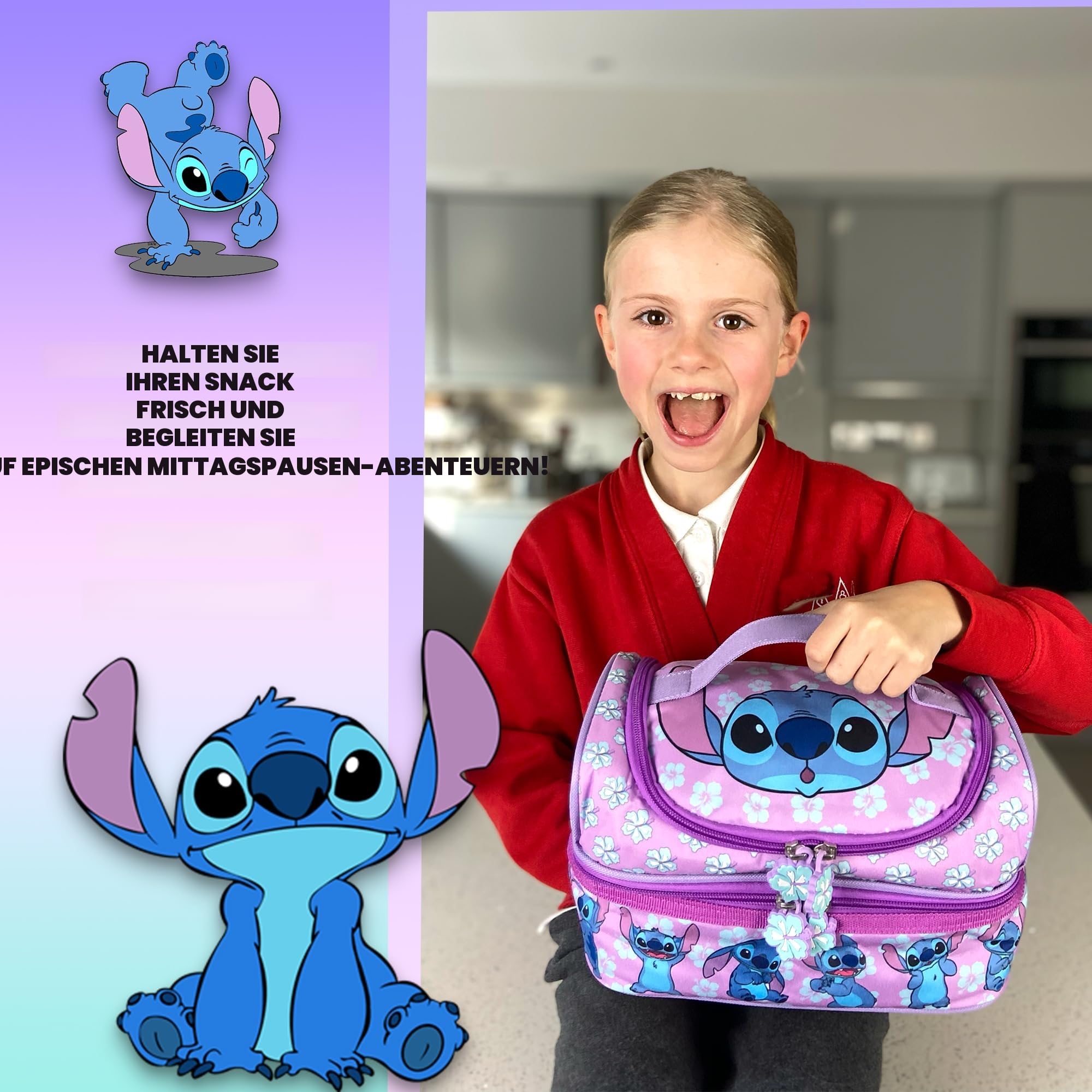 Disney Stitch Lunchtasche mit mehreren Fächern, für Kinder, Schule, thermisch isoliert, Doppeldecker, Lebensmittelbehälter für Mädchen