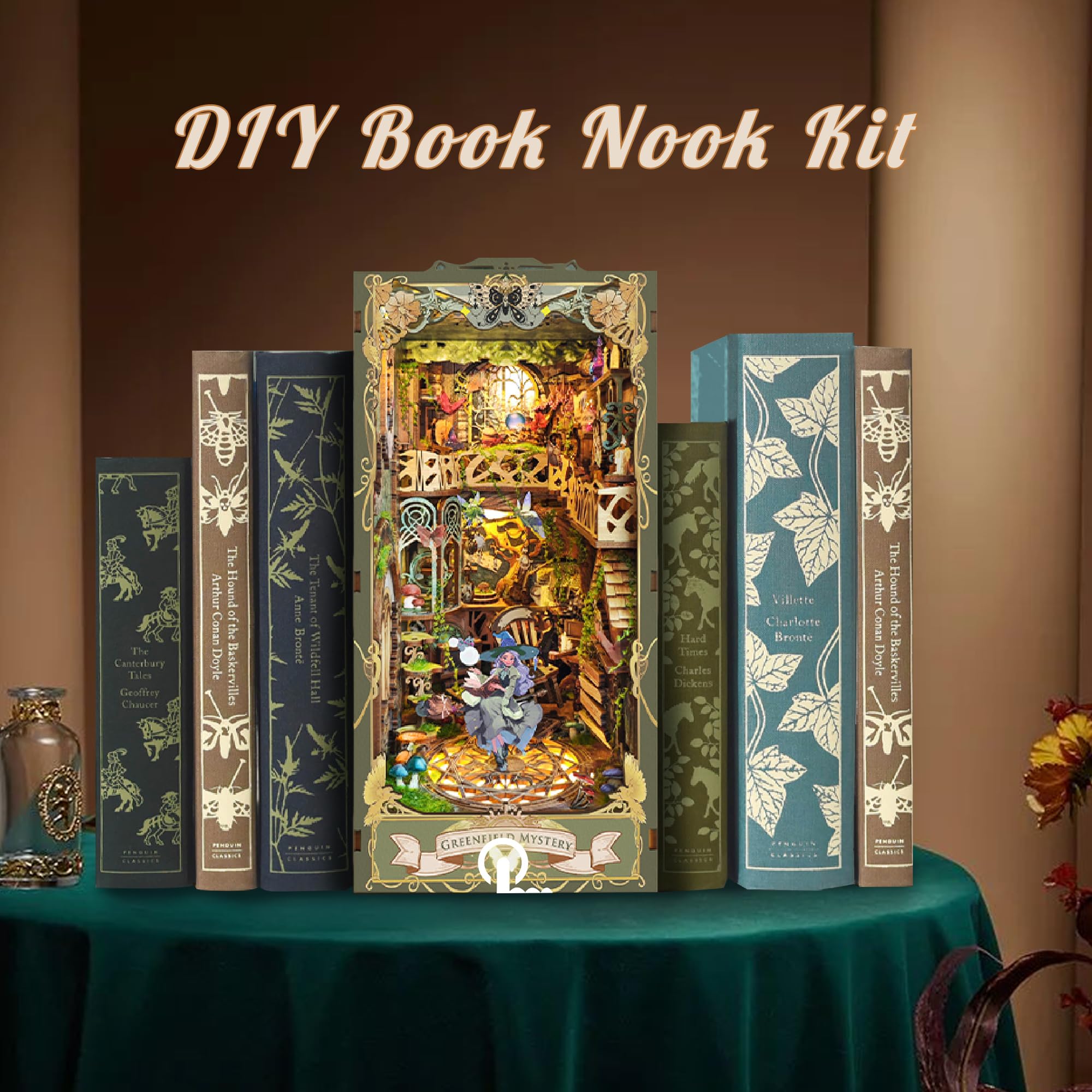 CRIOLPO - Book Nook, kit fai da te, miniatura in legno di una casa in formato libro, per adulti e adolescenti, puzzle in legno 3D, inserto per libreria, kit con sensore a LED