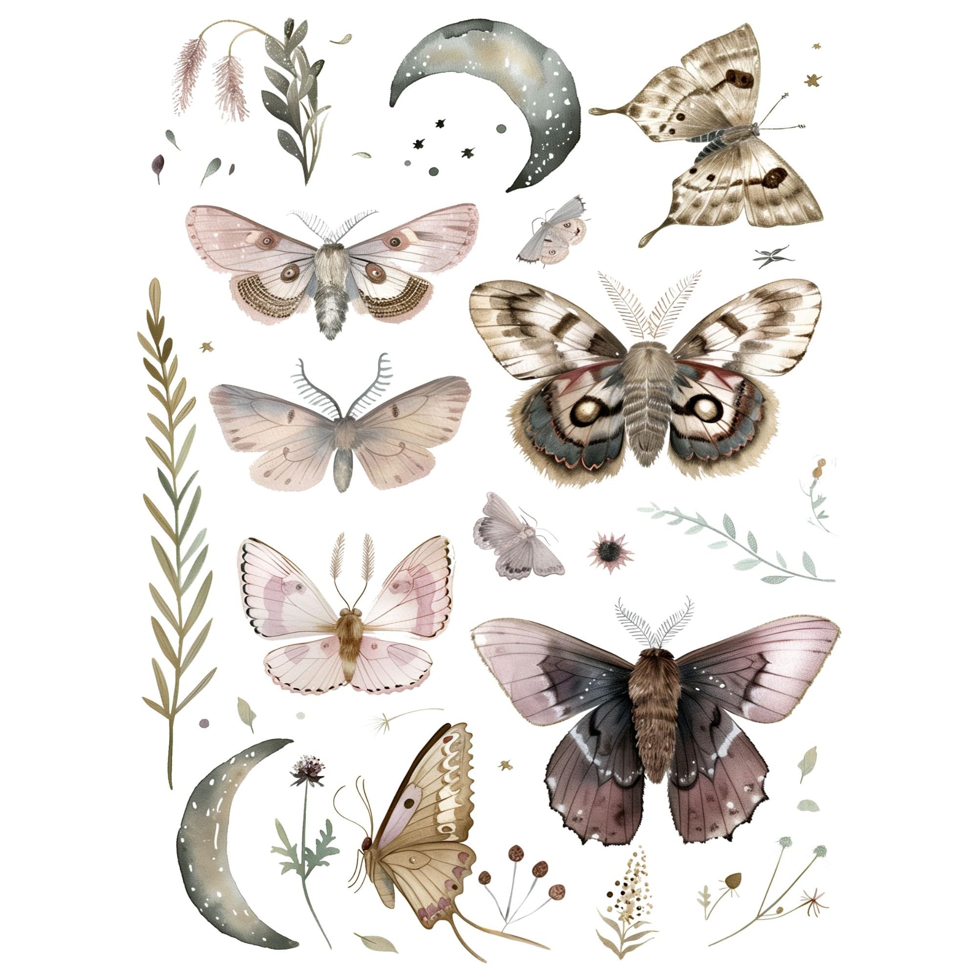 Moths n Moons Rice Paper, 8 x 10.5 inch - Decoupage Scrapbooking Cards Craft