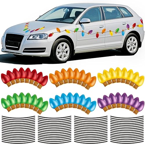 Fumete 240 calcomanías de Navidad para automóvil, calcomanías de luz de Navidad, bombillas de PVC, calcomanías de pared de alambre reflectante para
