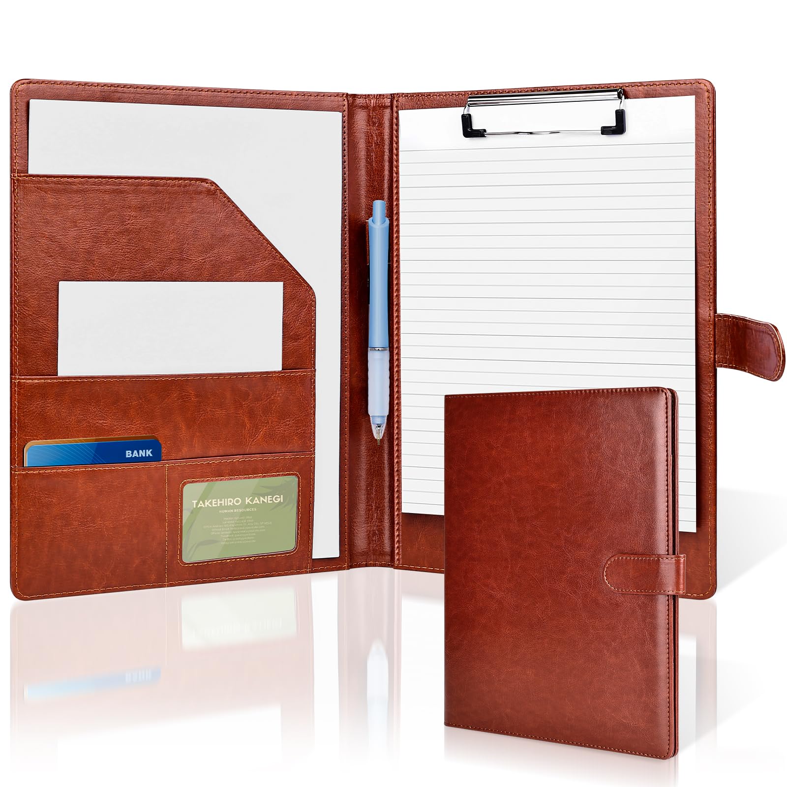 Clipboard Folder A4, Professional PU Leather Portfolio Folder, Legal Pad Holder for A4 Letter Size Notepad, Resume, Writing Pad, Ideal Organizer for Business Office Conference, Brown