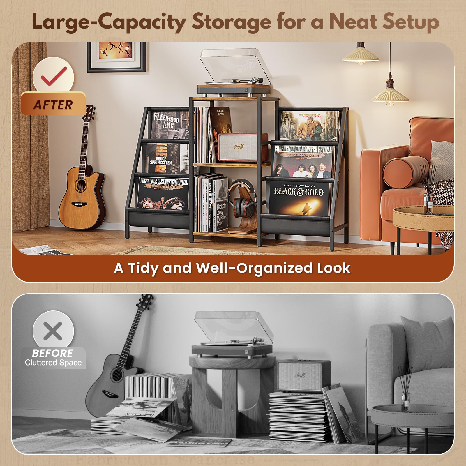 Record Player Stand with Vinyl Storage, Record Player Table with