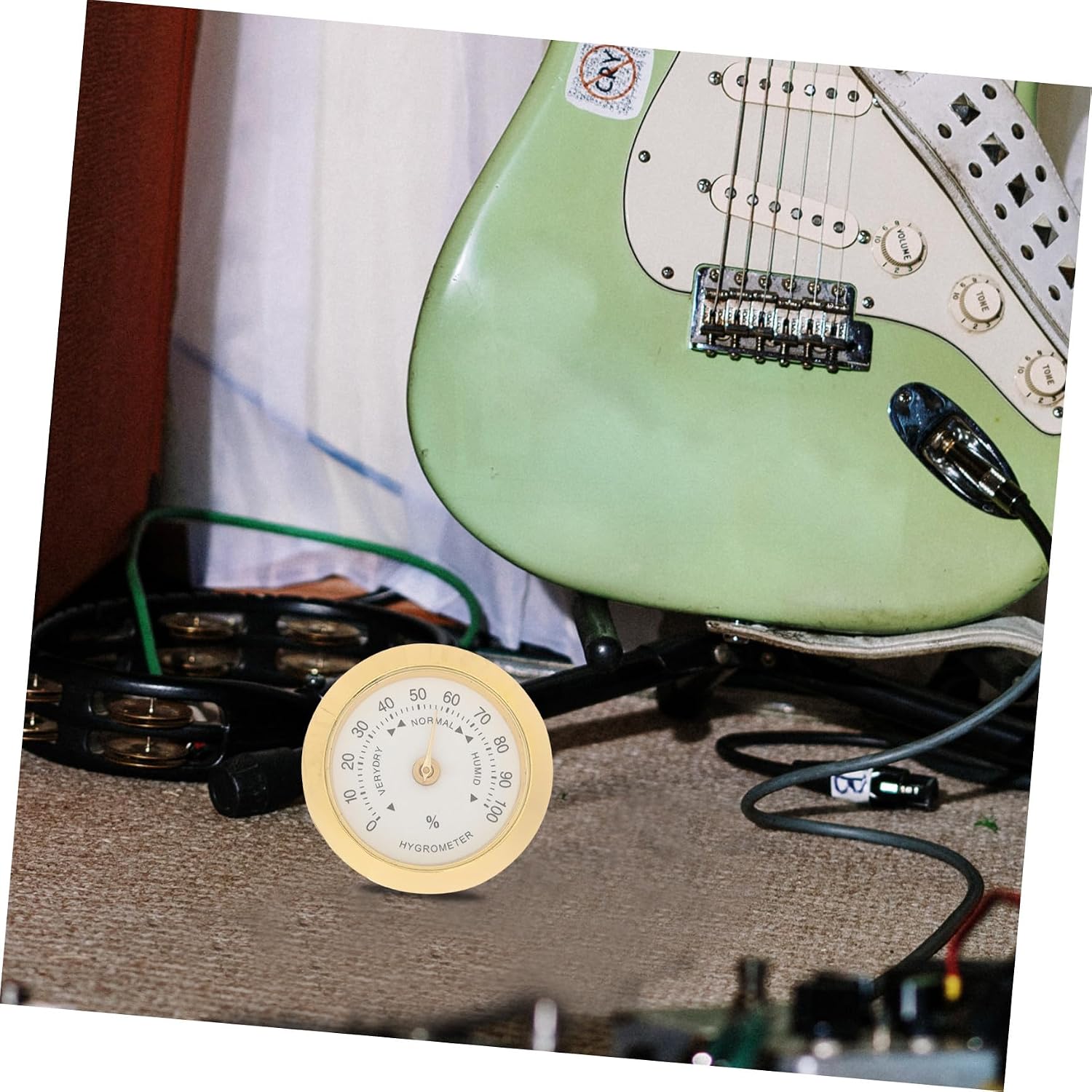OSALADI Round Guitar Hygrometer Humidity Control for Violin and Instrument Care Compact Alloy Gauge for Accurate Moisture Monitoring in Guitar Cases and Bags