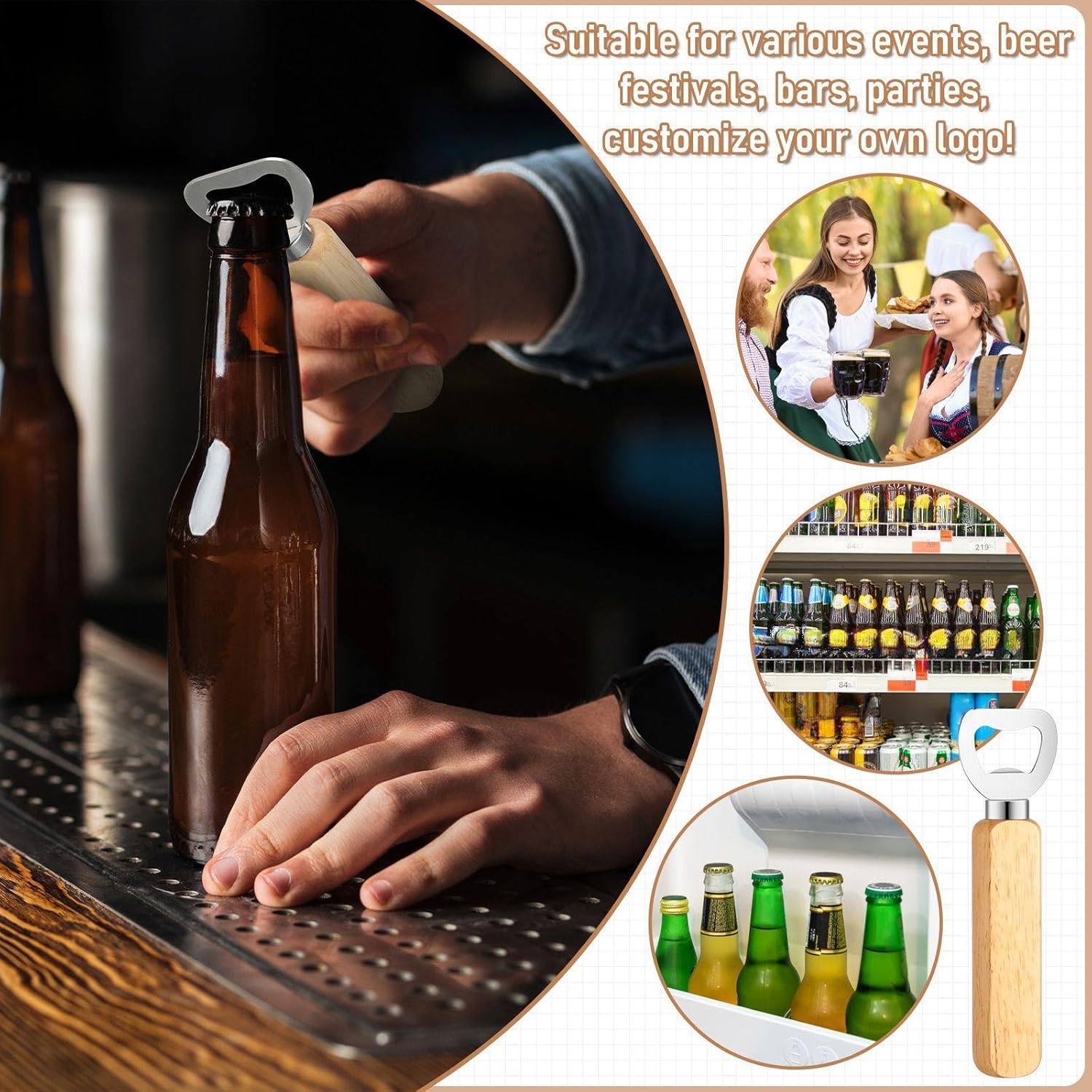 SiliFine 60 Pcs Laser Blanks Product Laser Engraving Material Kit Including DIY Wooden Blank Bottle Opener, Wooden Keychain, and Bamboo Pen for Kitchen Wedding Party Bar Home Craft