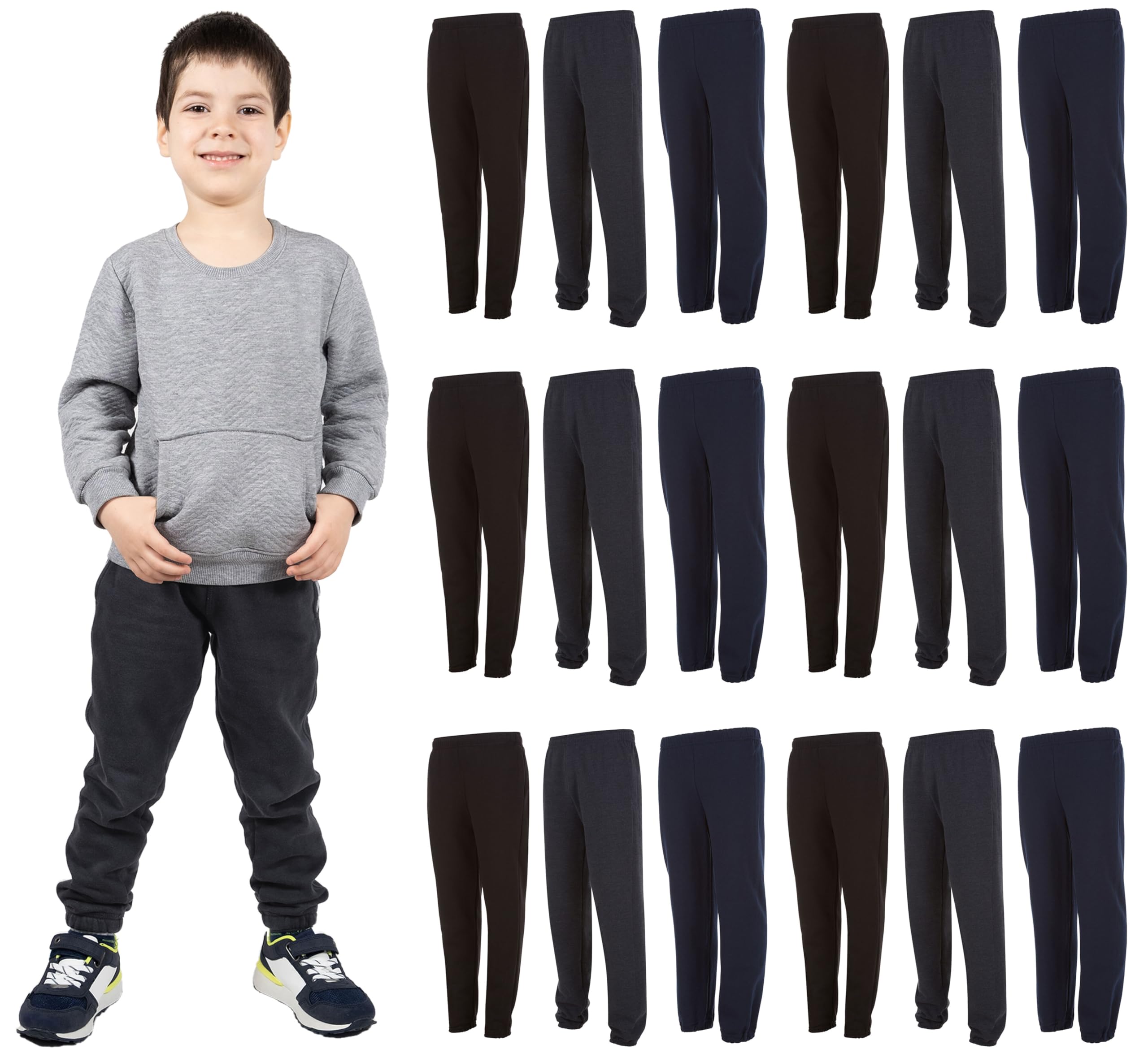 Yacht & Smith 18 Pack of Boys Jogger Bulk Sweatpants, Comfy Lounge Joggers for Kids