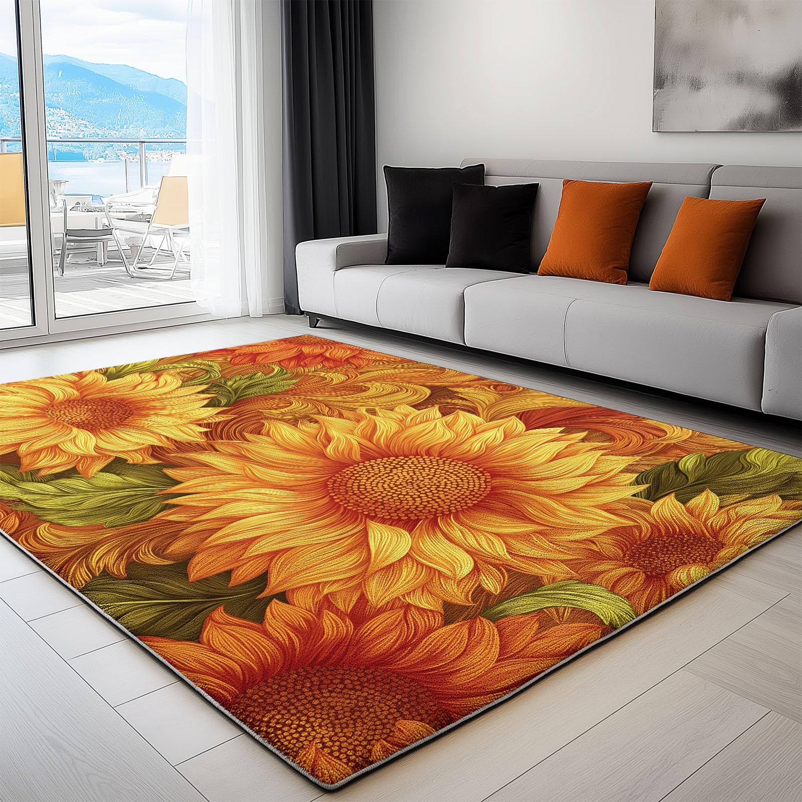 Tapis de chambre jaune à fleurs 120x170 cm pour couloir unique
