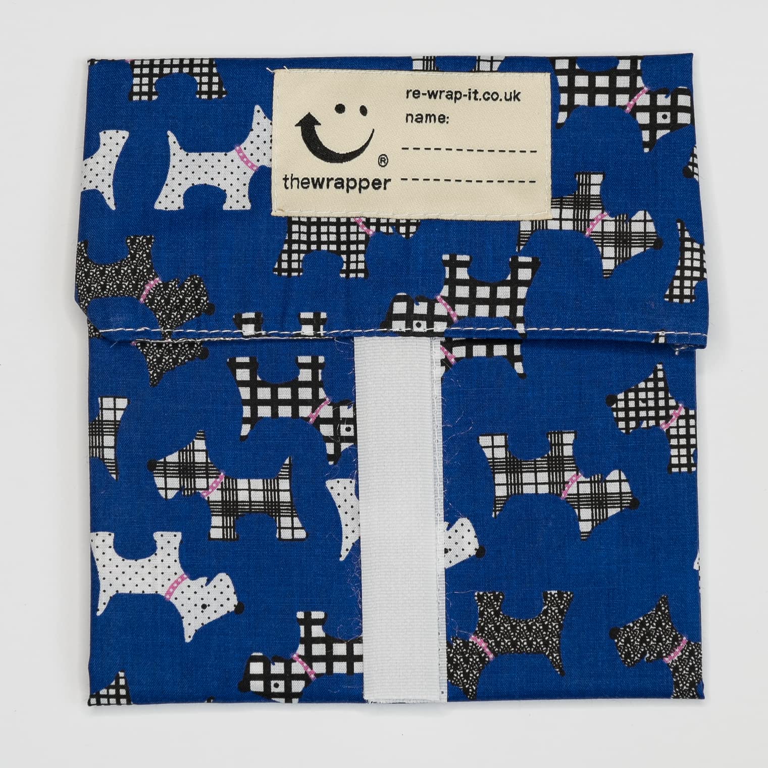 the Wrapper, Re Wrap It Sandwich Bags, Dark Blue Scotty Dog, No Waste Packaging, Eco Friendly, Reusable Food Wraps. Made In Scotland.