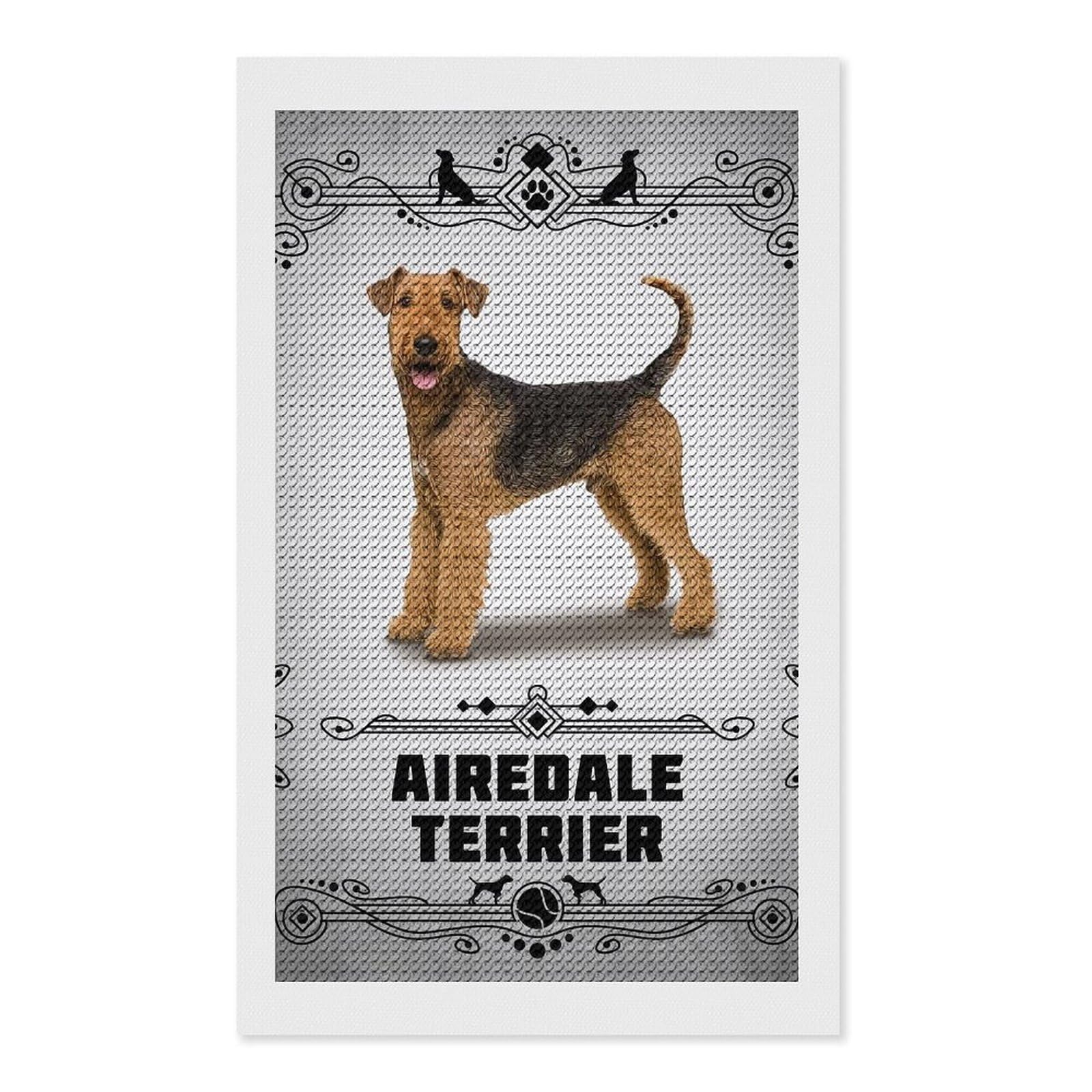 Junmoney Airedale Terrier Diamond Painting Set 12"x20", Full Kit Included, Sparkling Round Gems, Farmhouse Decor, Festive Craft Gift