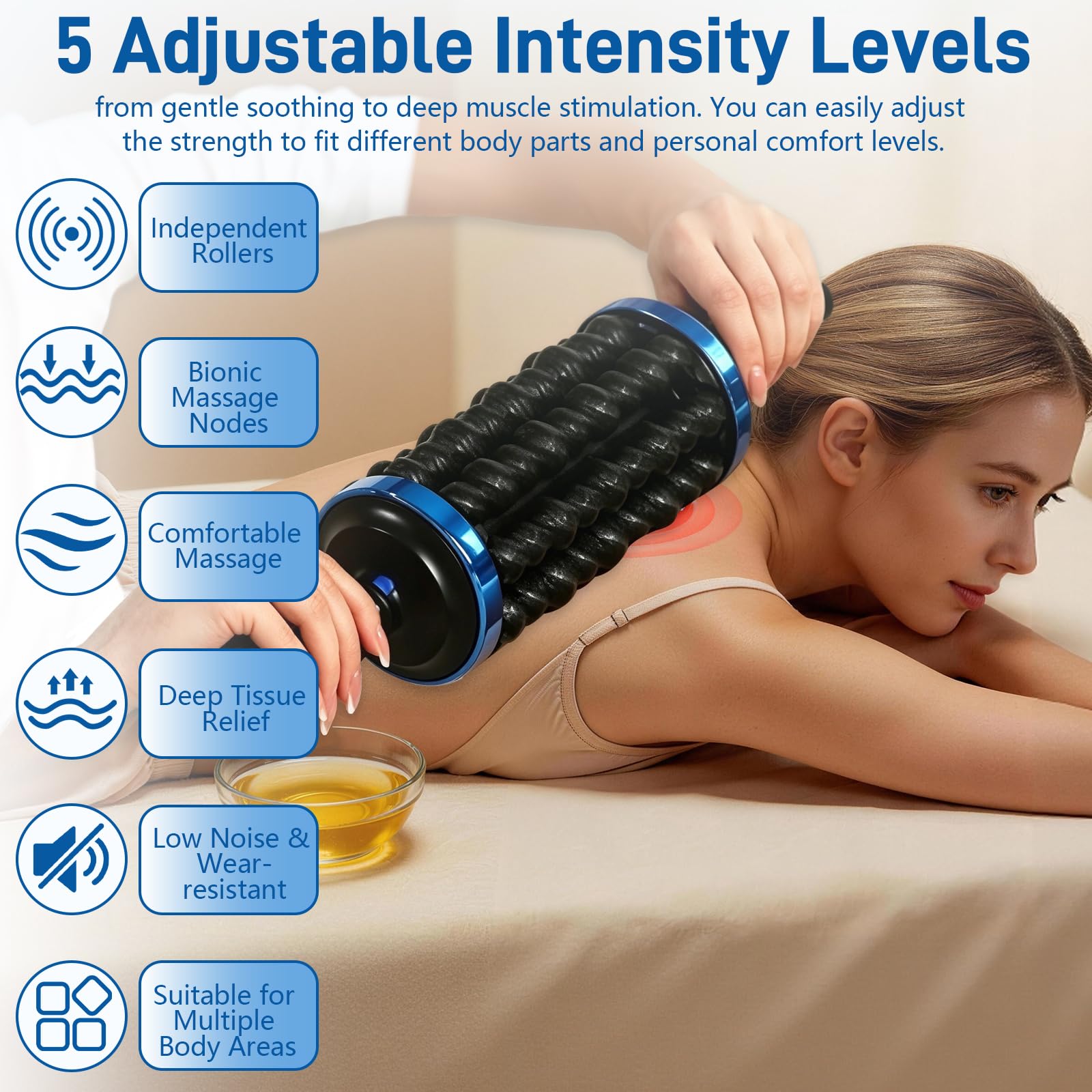 Massaggiatore Elettrico, Rullo Fasciale Elettrico con 5 Velocità Versatile Rullo Massaggiante Ricaricabile Massaggiatore Massaggio Muscolare per Gli Appassionati di Fitness