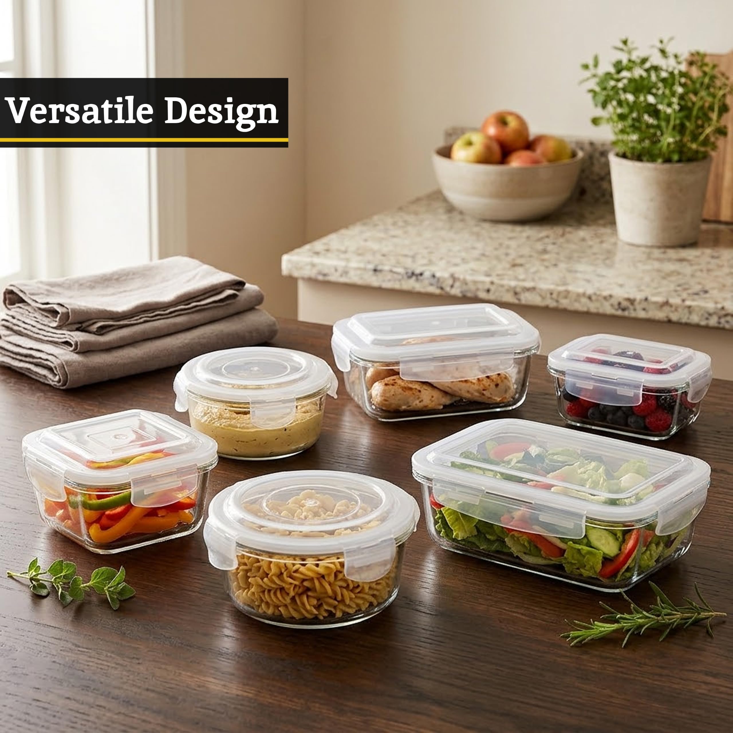 Premier Housewares - Juego de 6 recipientes de vidrio para almacenamiento de alimentos con tapas herméticas
