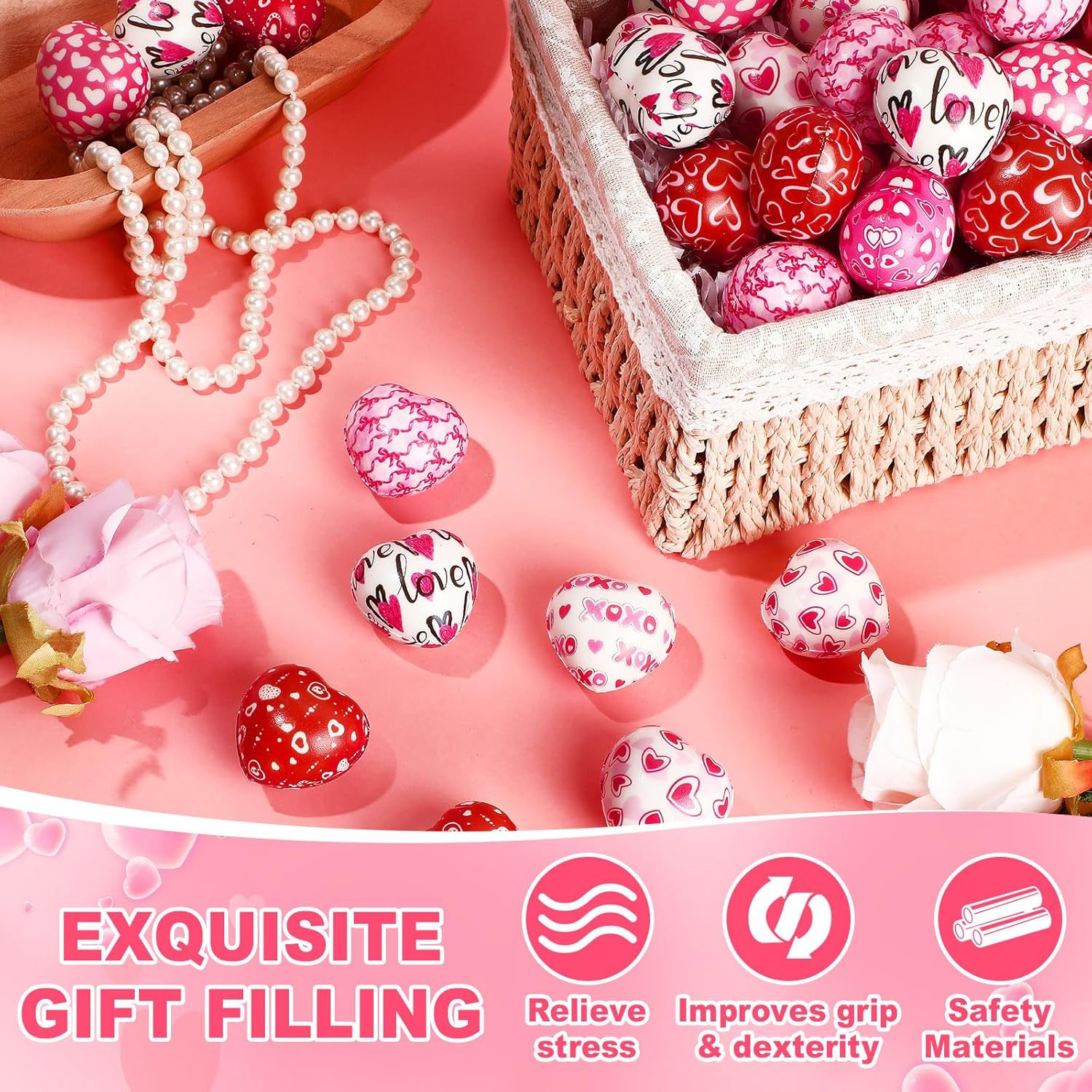 Honoson 100 Pcs Valentine Heart Stress Ball Bulk Relief Heart Shape Stress Ball Squeeze Mini Foam Balls Valentines Day Prizes for Party Favors Gifts Birthday Holiday Office Fillers (1.57 Inch)