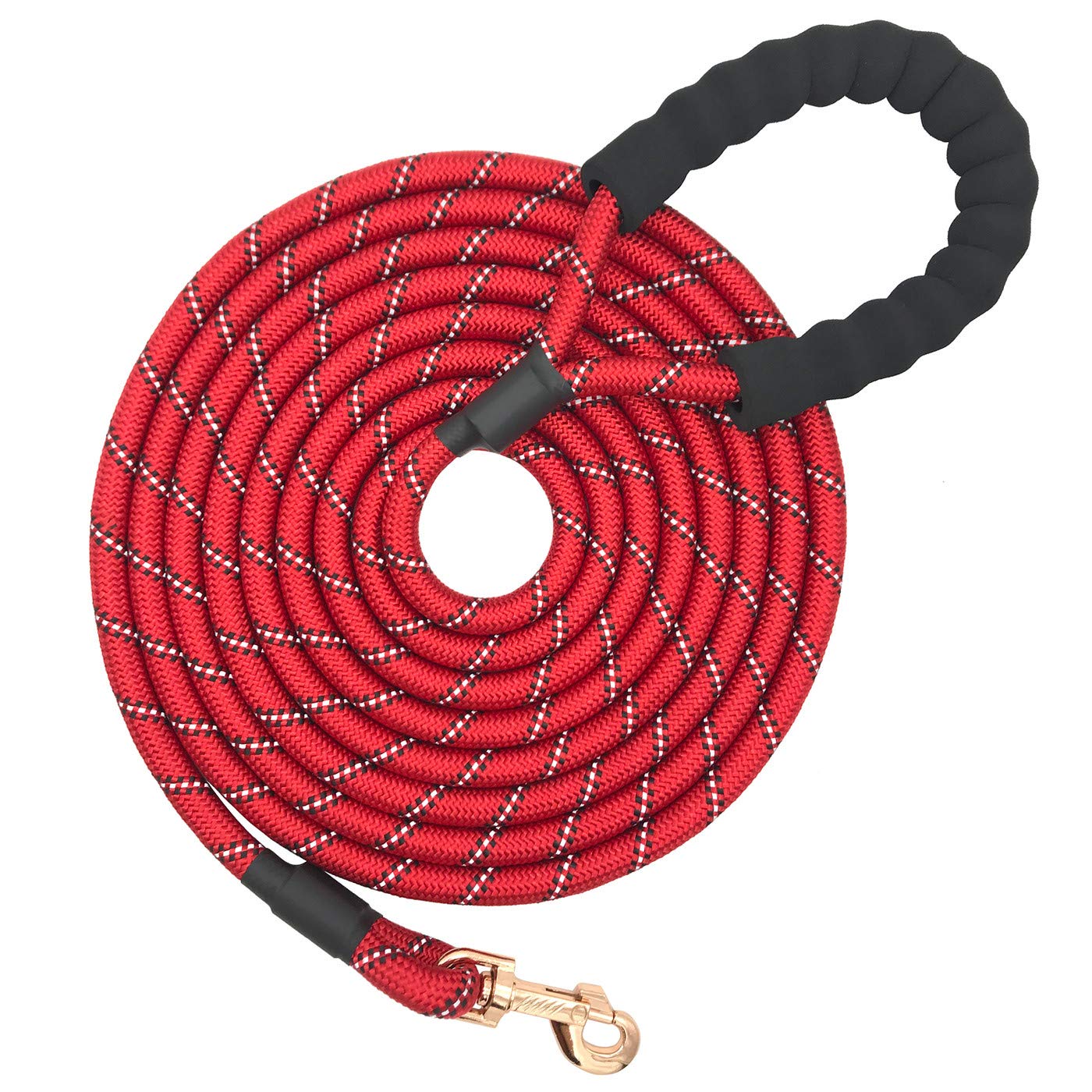MJ-July Strong Nylon Dog Rope Twist Lead with Soft Padded Handle and High Reflcetive Threads 5-20 FT Long Red 15FT