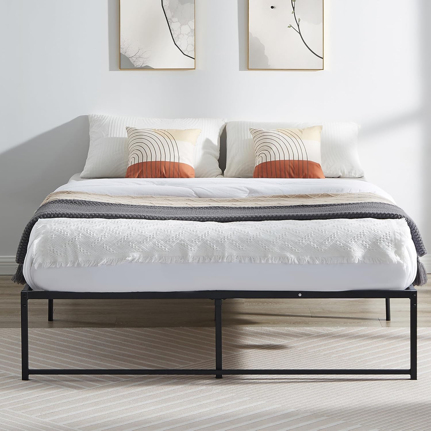 VECELO 14" Queen Bed Frame/Metal Platform Mattress Foundation/No Box Spring Needed