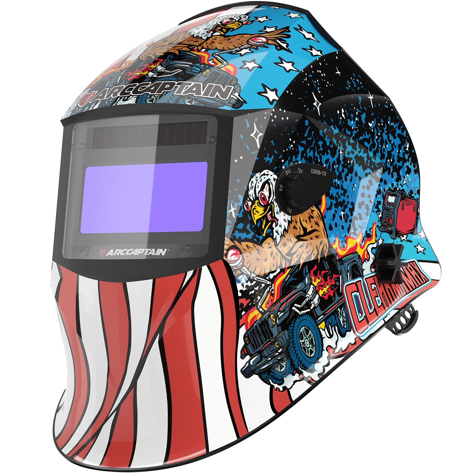 ARCCAPTAIN Large Viewing Screen Welding Helmet, 1/1/1/1 Top Optical Clarity Auto Darkening Welding Hood, 4 Arc Sensor 1/25000s Response Time True Color Weld Hood Helmet HSH-S800 Fly Eagle