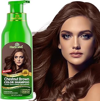 Herbishh Hair Colour Shampoo for Grey Hair, Chestnut Brown, 500 ml, Ammonia-Free 3-in-1 Hair Dye Shampoo, Colours Hair in Minutes, Long-Lasting Colour