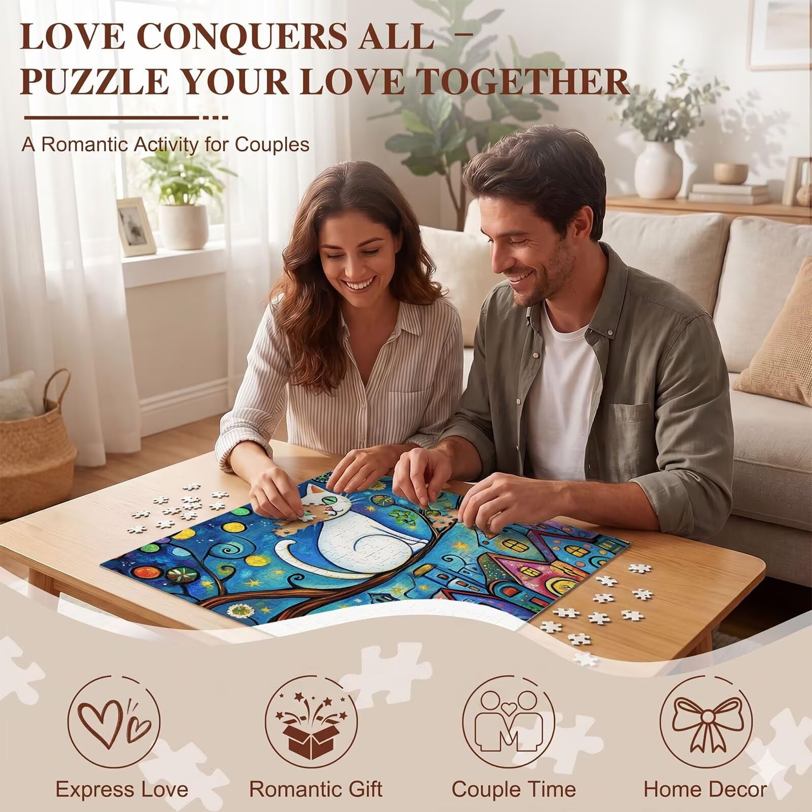 Cartone animato gatto Puzzle 1500 Pezzi per Adulti, Puzzle in Legno - Collezione Classica con Poster Incluso - Sfida di Concentrazione e Passatempo Antistress, Gioco per Famiglia, 87 x 57 cm f0-546