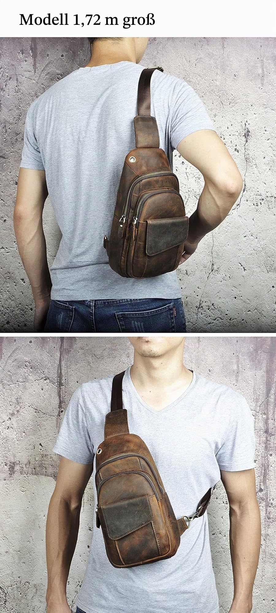 Le’aokuu Herren Echtes Leder Hüfttasche Bauchtsche Brusttasche Crossbody Bag Sling Bag Schultertsche Brustbeutel Freizeit Reisen Outdoor Tasche 8013