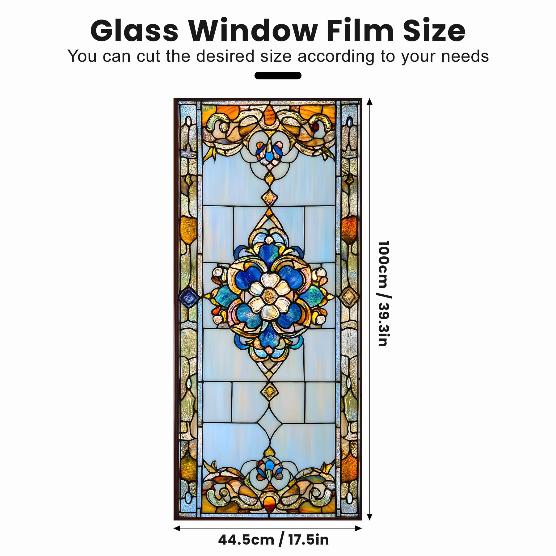 Window Privacy Film, Stunning Sun and Landscape Stained - Glass Mosaic Design, Non - Adhesive Glass Window Covering, Vibrant Summer Decor (H3742)