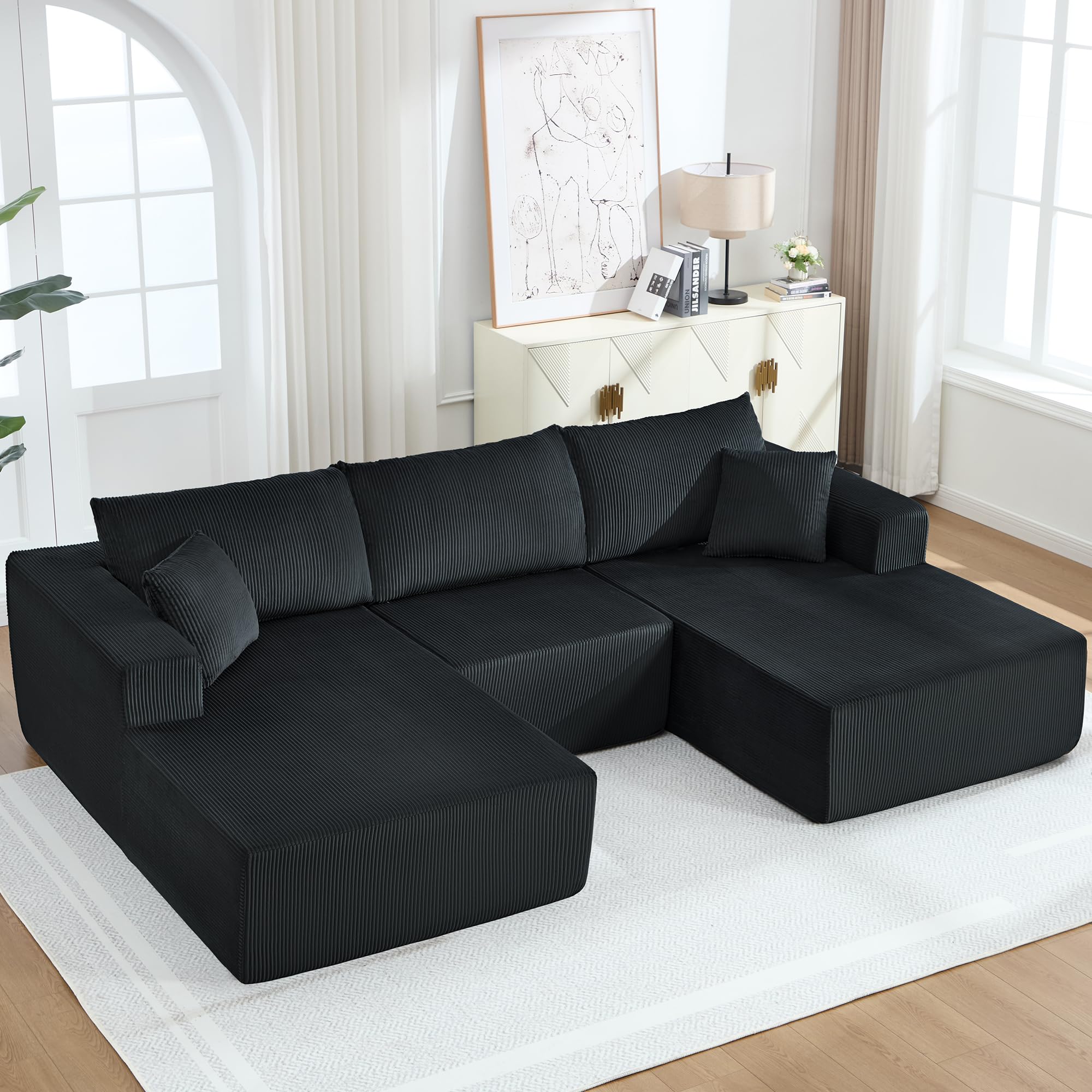 Modular Sectional Sofa 114 U-Shaped Boneless Sofa for Living Room Oversized 3-Seater Deep Seat Cloud Couches Corduroy Upholstered