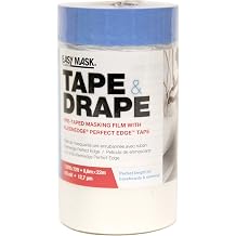 Trimaco 949460 شريط قناع سهل & أمبير ؛ فيلم Drape Pre-Tape Masking مع شريط أزرق PerfectEdge لمدة 14 يومًا ، 0.6 م &times; 22 م