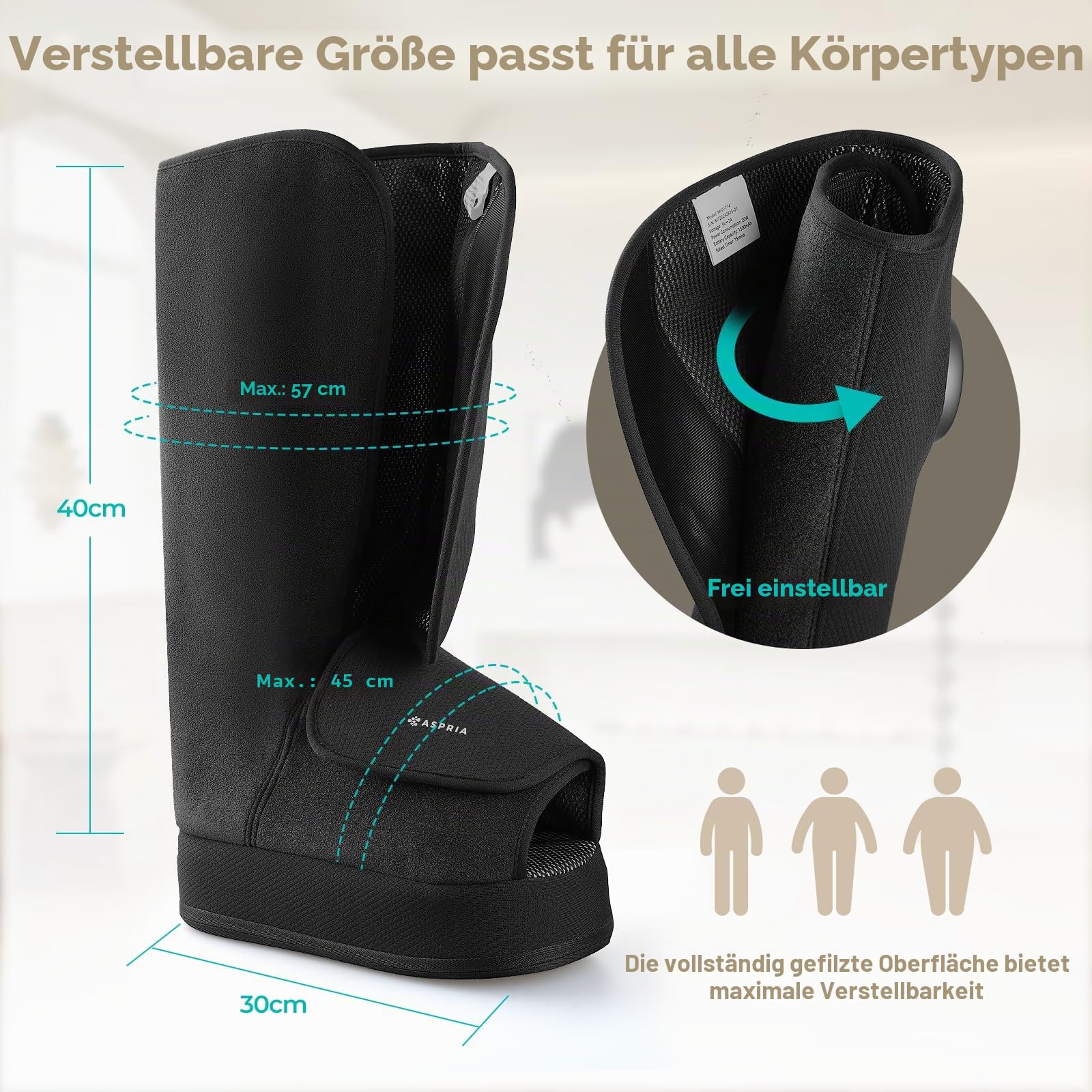 Fußmassagegerät, 2-in-1-Waden-Fuß-Massagegerät mit Luftkompression, Vibration und Wärmetherapie, Bein-Fuß-Massage-Stiefel für geschwollene Beine, Ödeme, kabelloses Design (Schwarz)