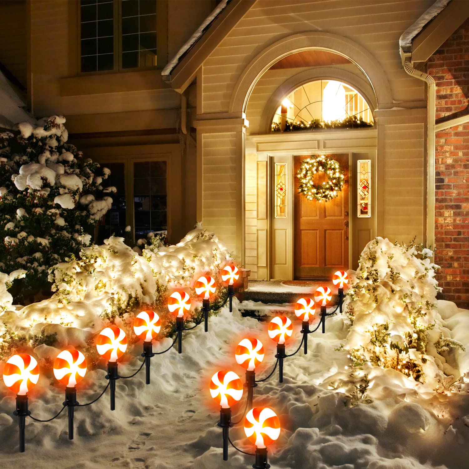 Joiedomi Set of 14 Christmas Lollipop Pathway Lights Outdoor with