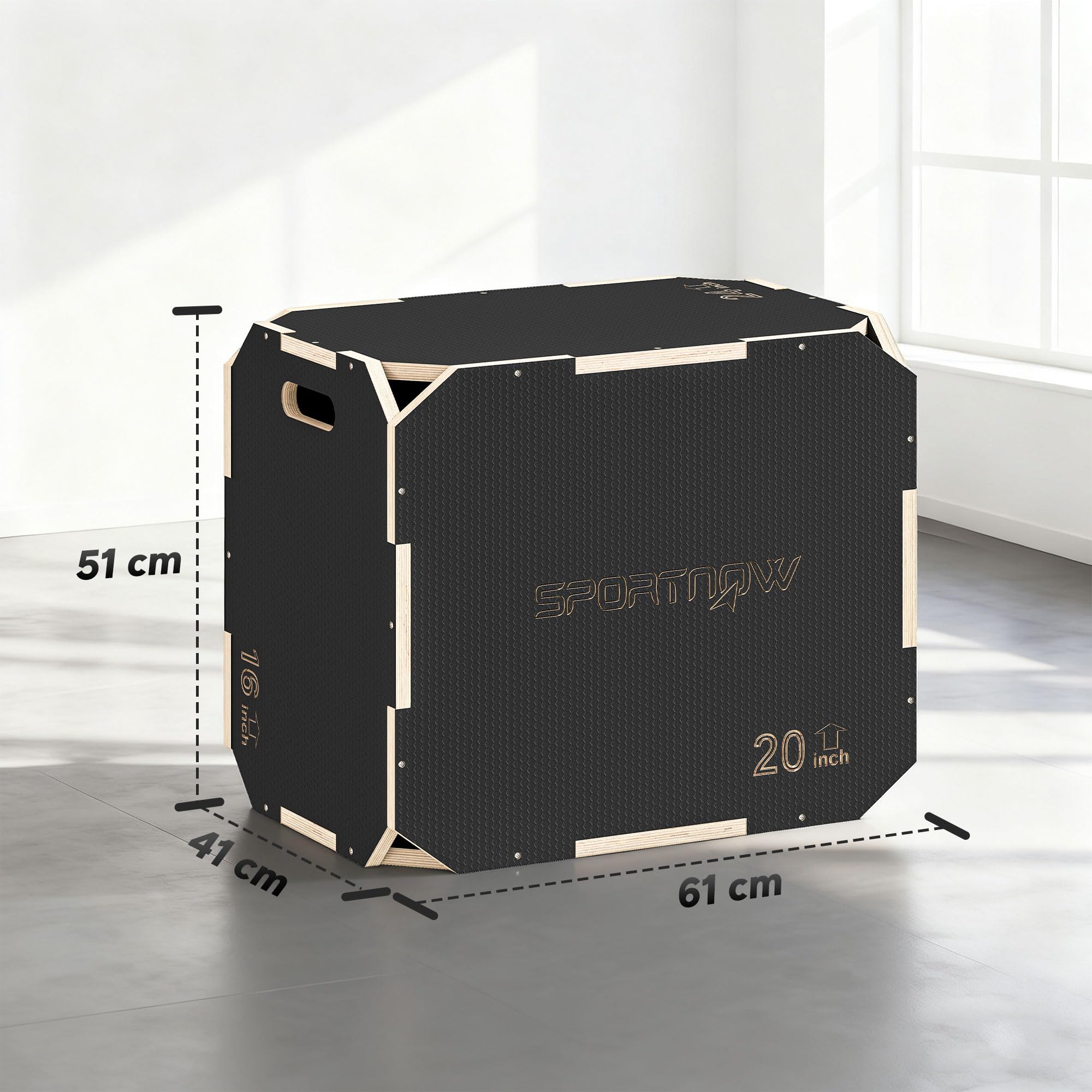 SPORTNOW 3 en 1 boîte pliométrique en Bois pour entraînement au Saut, Box Jump antidérapant et sans Coins, plyo Box pour Exercices de Gym à Domicile et entraînement en Plein air, Noir