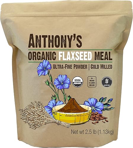 Anthony's Harina de linaza orgánica, 2.5 libras, sin gluten, polvo molido ultrafino, molido en frío, apto para dieta keto