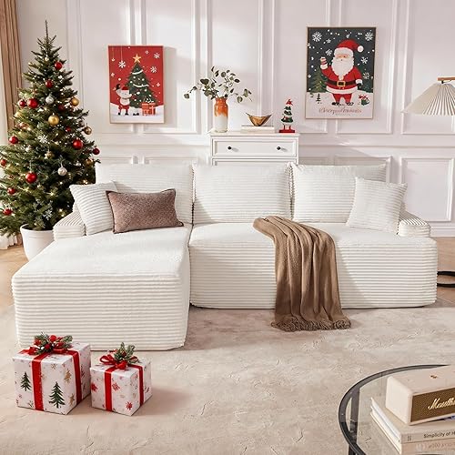 Cloud Sectional Sofa, Boneless Couch for Living Room, Modular Sectional Sofa with Deep Seat, Fluffy Comfy Couch with L-Shaped Chaise, No Assembly Required, Beige