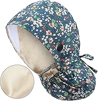 Vista 42 de Gorra médica con forro de satén con bolsillo para cola de caballo, gorro de enfermera médica de algodón con banda elástica para el sudor