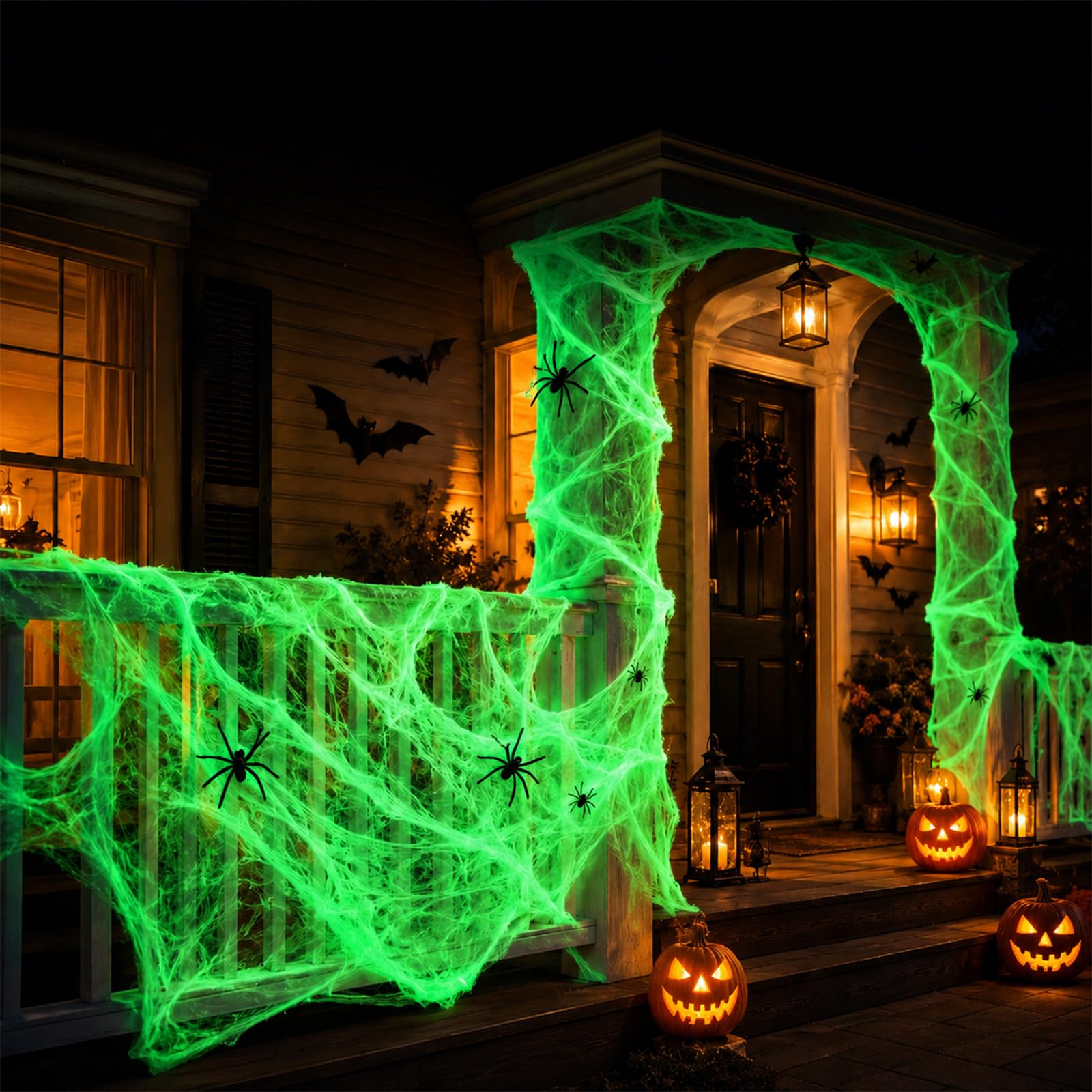 Halloween Decorations Outdoor Black Fake Spiders 60g luminous Spider Web