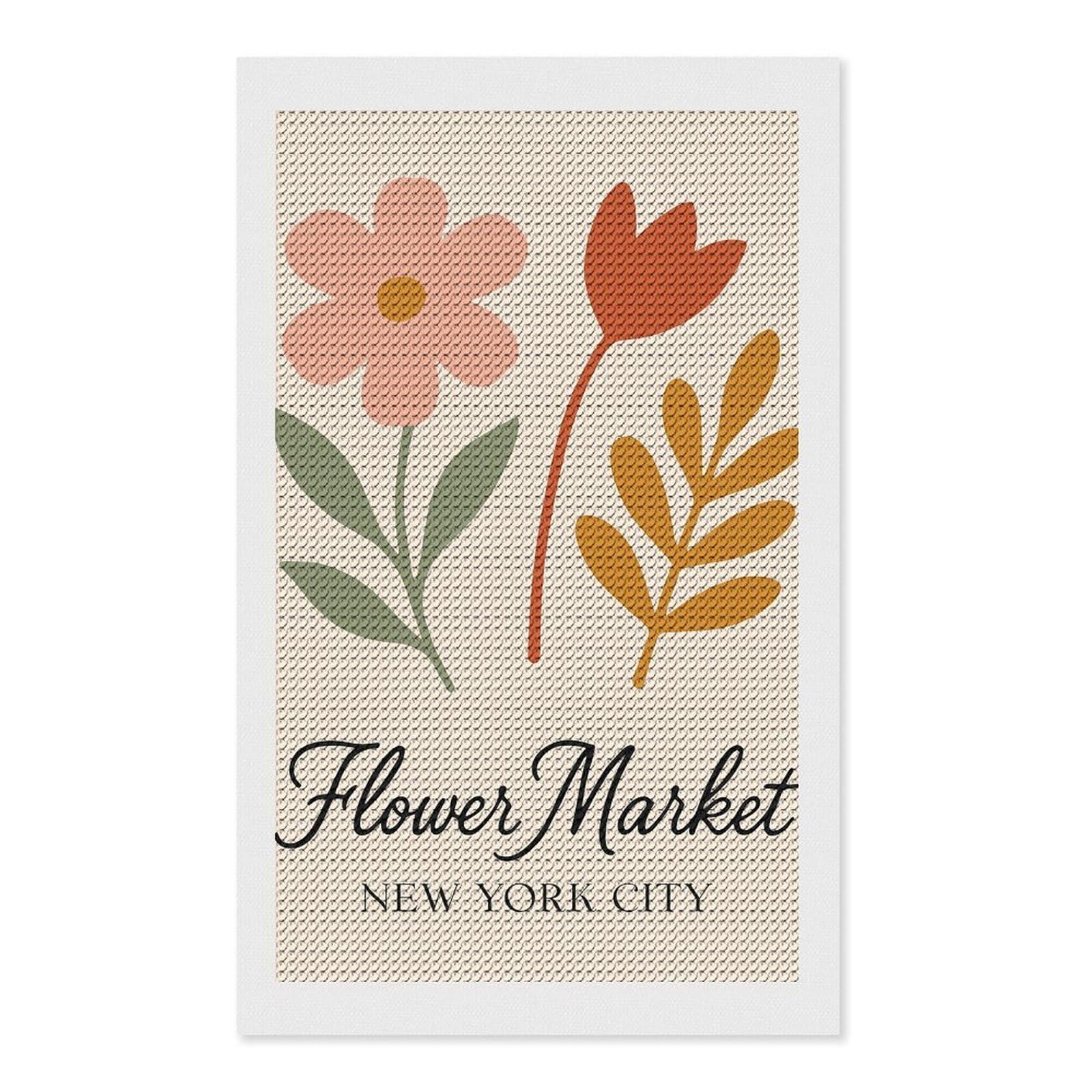 Junmoney Flower Market New York City Art Diamond Art Kit 12"x20", Gift Idea, for Family Craft Time, Mindful Craft Activity, Boho Decor, Relaxing DIY Hobby