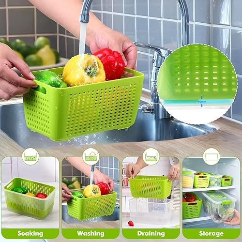 Miniatura 5 de LUXEAR Contenedores para productos para refrigerador, juego de 3 recipientes de frutas con colador extraíble, recipientes sin BPA con tapas, aptos