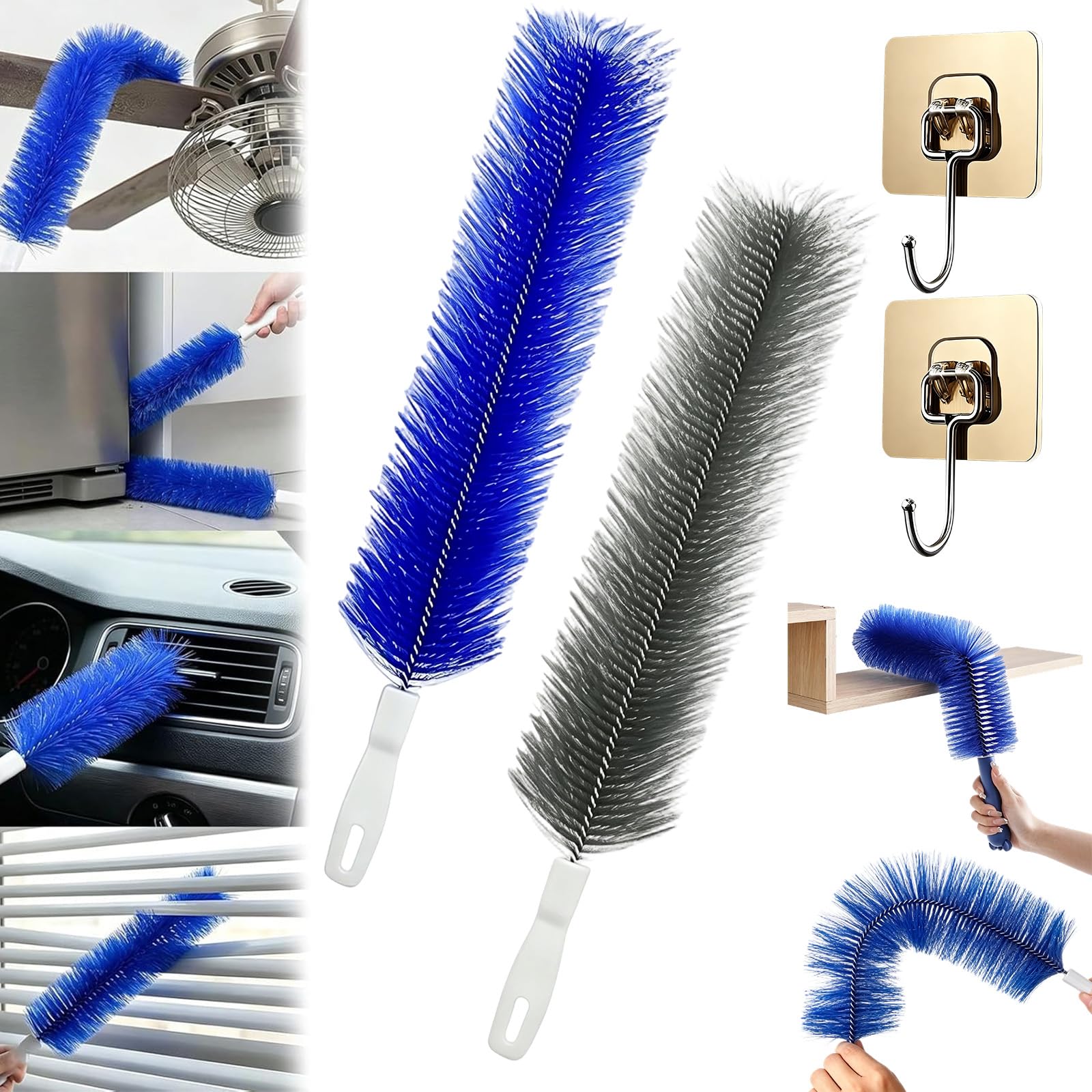 Dawhare 1Blue 1Gray Bendable Microfiber Head, Cobweb Duster, Fan Cleaner Brush Reusable Dust Remover Washable Ldeal For Electric Fans, Air Conditioning, Car Vents, Curtains (1Blue 1Gray)