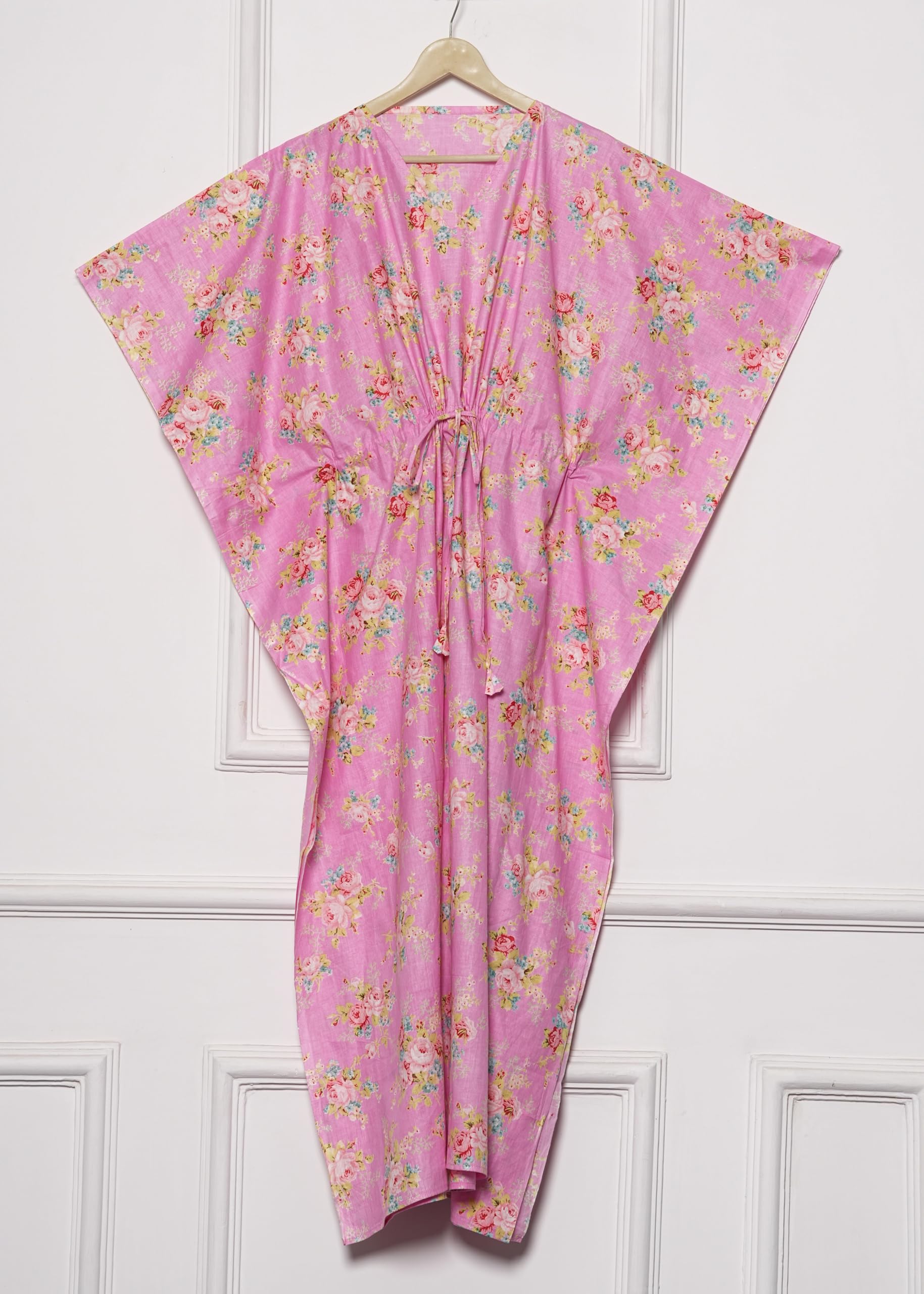 INDACORIFY Caftan d'été en Coton, Couverture de Plage, vêtements de détente, imprimé Bloc Floral, vêtements de villégiature, Caftan imprimé Indien, Robe Kimono Ample Multi