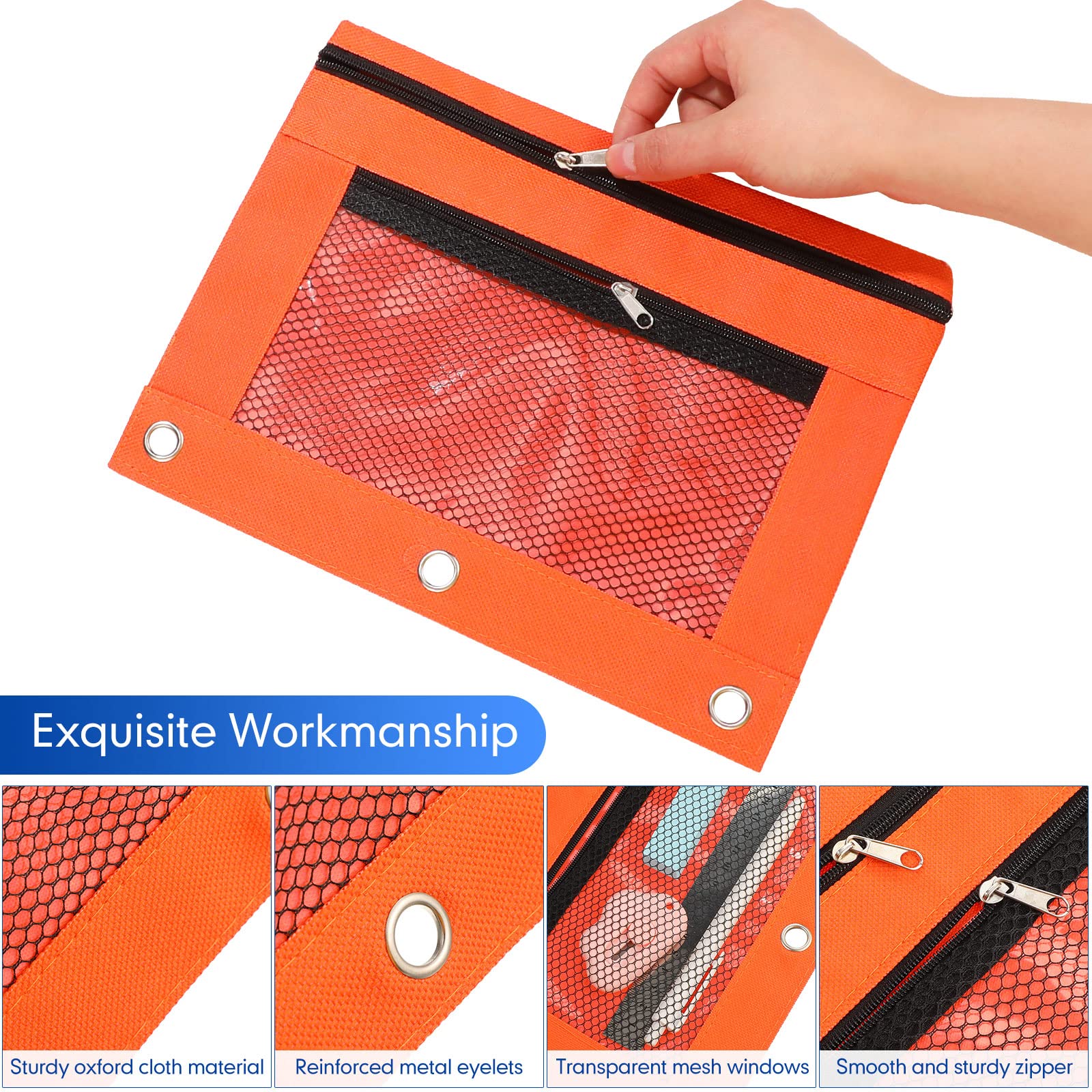 Leelosp 60 Stück Federmäppchen für 3 Ringordner Mesh Reißverschluss Federmäppchen Bleistift Tasche Stift Binder Taschen für Kinder Schule Schreibbedarf