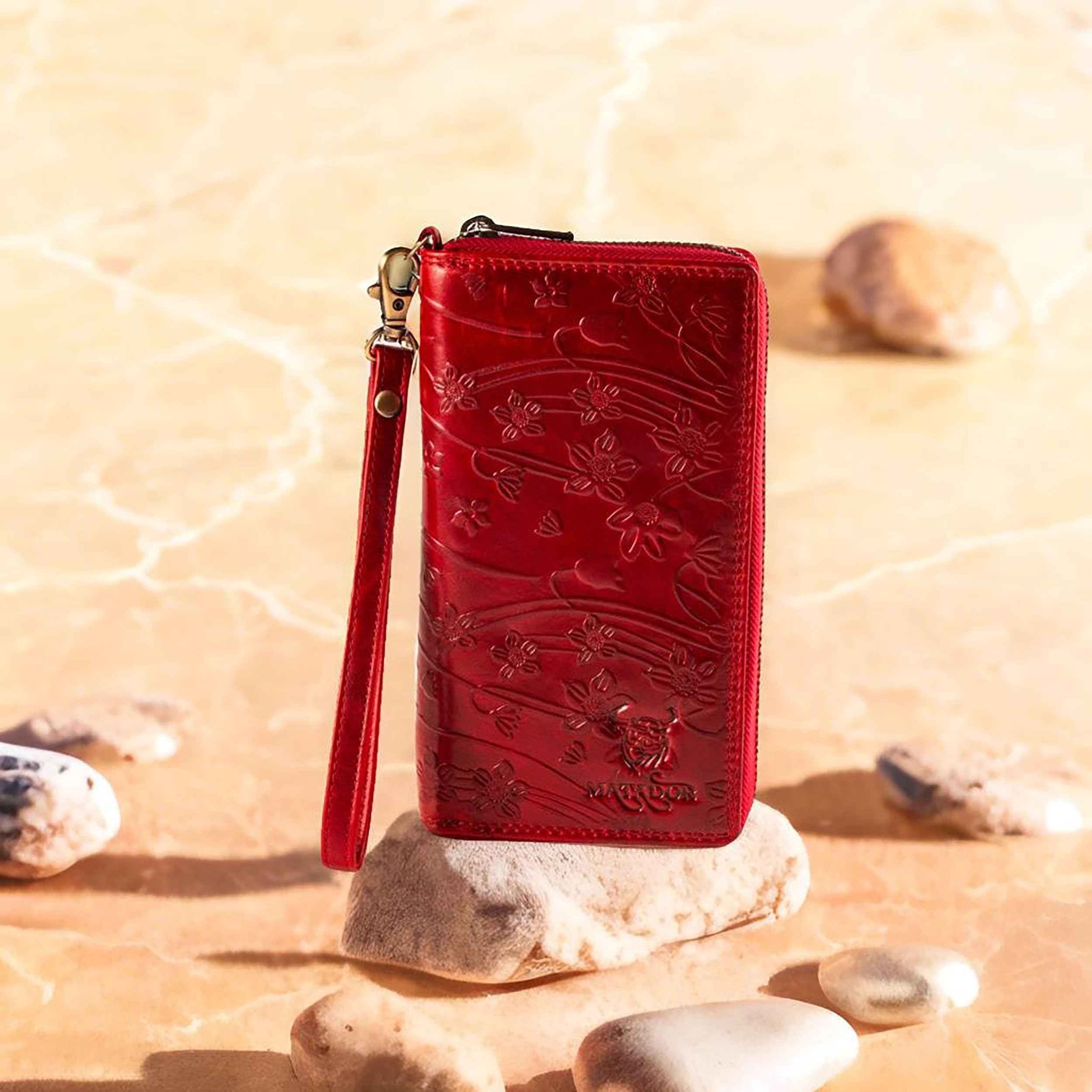 MATADOR Cadiz XL Portafoglio da Donna in Pelle Grande Con Scatola Regalo | RFID e Protezione NFC | Blu Rosso