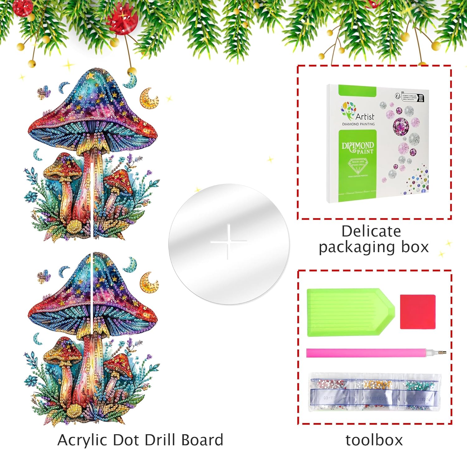 ダイヤモンドアート プレゼント タグ ラインストーンビーズ ダイヤモンドアートAN ハロウィン キット 手芸 刺繍 モザイクアート |  ダイヤモンドアート -AN- Ginfonr卓上ダイヤモンドアートペインティングキット、両面特殊形状のラインストーンデスクプレースメントオーナメント、マッシュルー