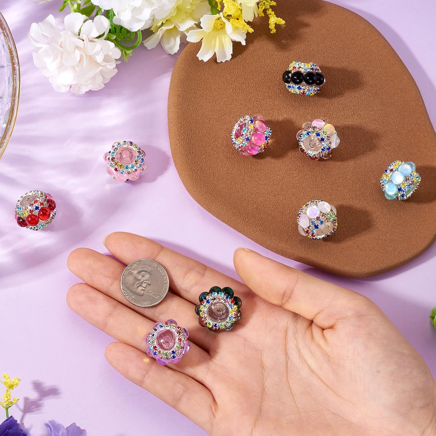 Craftdady 9Pcs 20mm Acrylic Rhinestone Round Beads Resin Colorful Crystal Focal Beads for Pens Rainbow Craft Loose Spacer Bead for Bracelet Earring Necklace Jewelry Keychain Making - Image 4